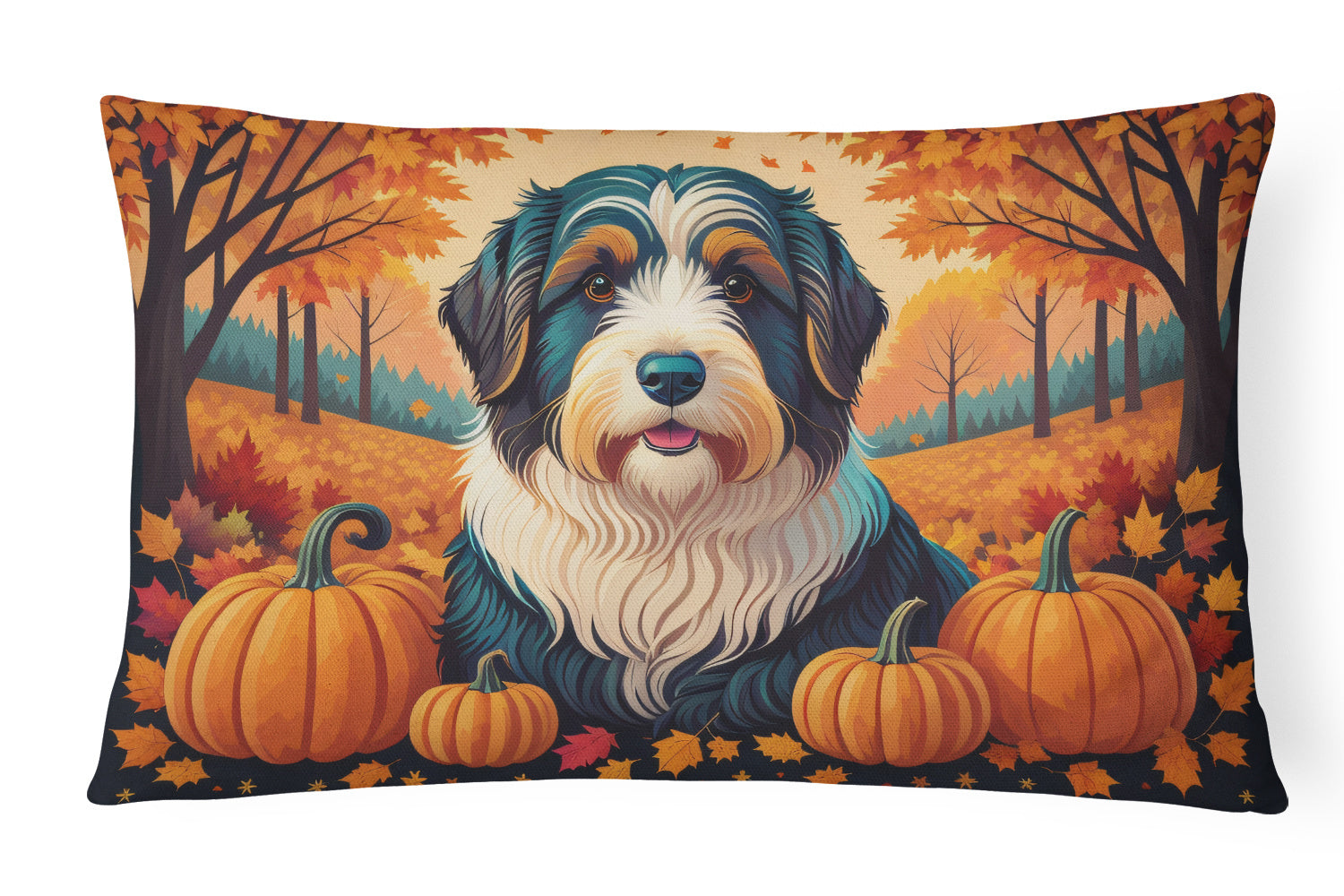 Autumn Leaves Throw Pillow Throw Pillow for Indoor Couch Bed Outdoor Patio Washable, Bearded Collie,12Hx16W