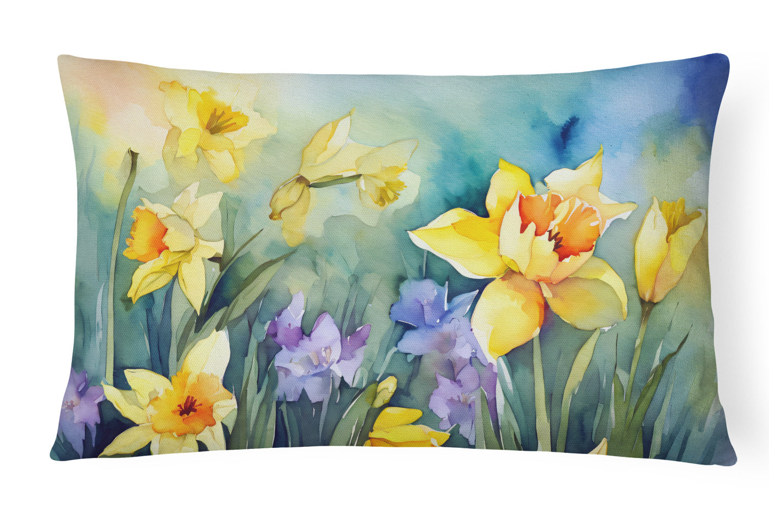 Flowers in Watercolor Throw Pillow Throw Pillow for Indoor Couch Bed Outdoor Patio Washable, Daffodils 1561,12Hx16W