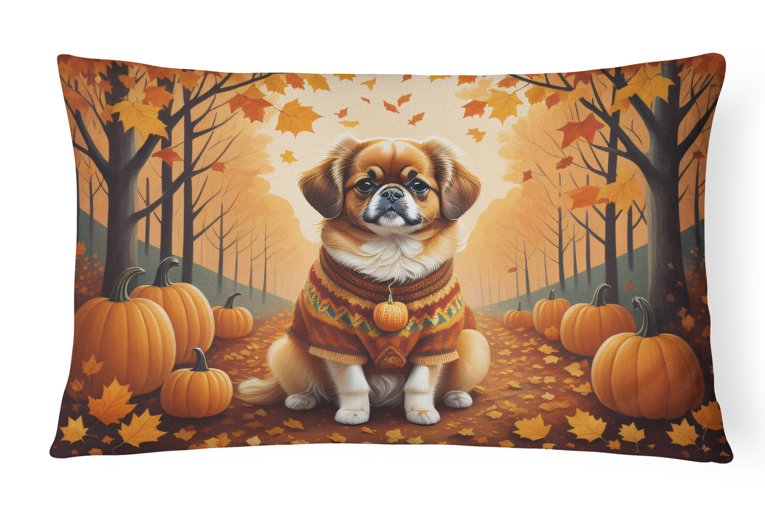 Autumn Leaves Throw Pillow Throw Pillow for Indoor Couch Bed Outdoor Patio Washable, Tibetan Spaniel,12Hx16W