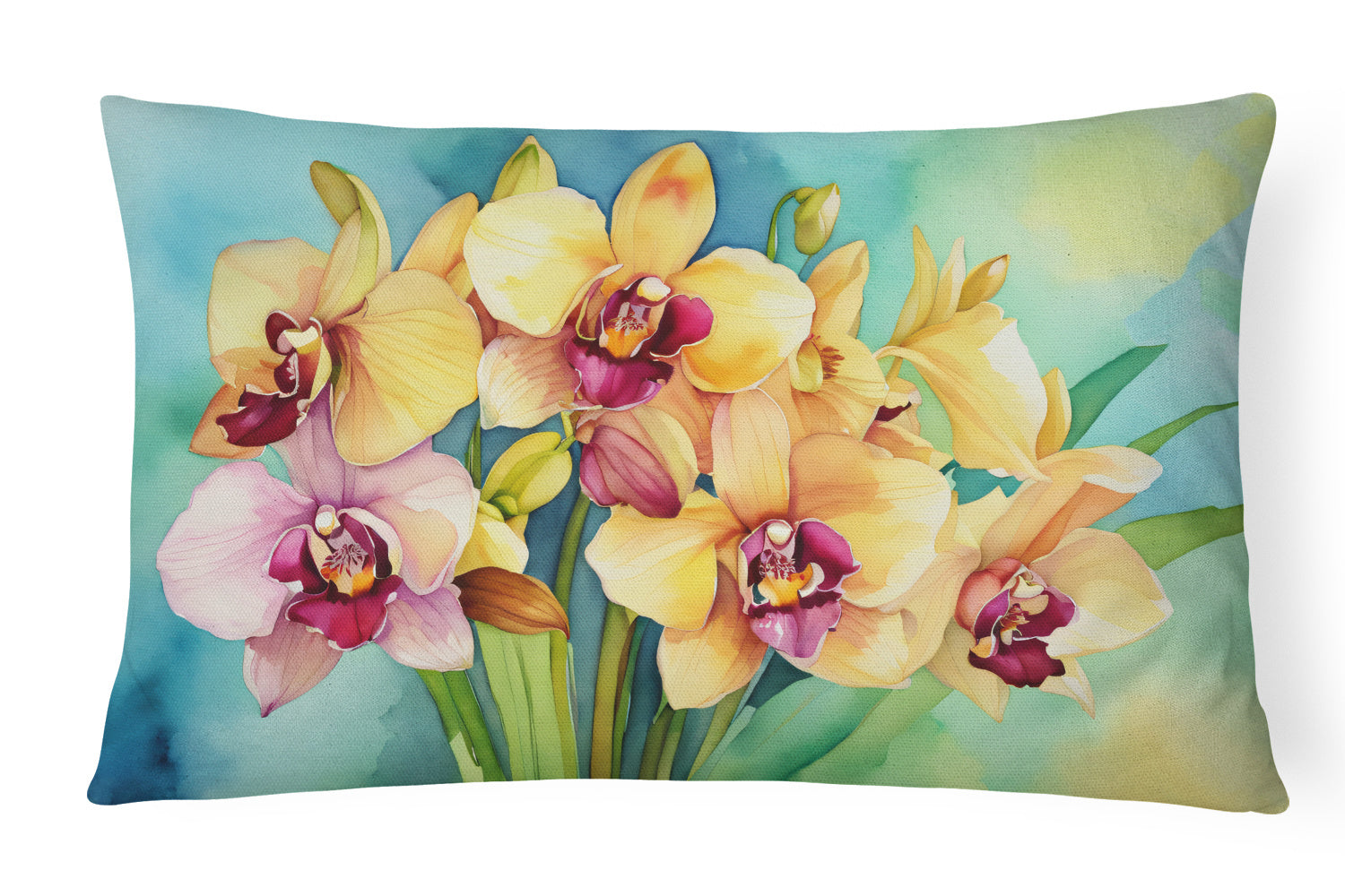 Flowers in Watercolor Throw Pillow Throw Pillow for Indoor Couch Bed Outdoor Patio Washable, Orchids 1558,12Hx16W