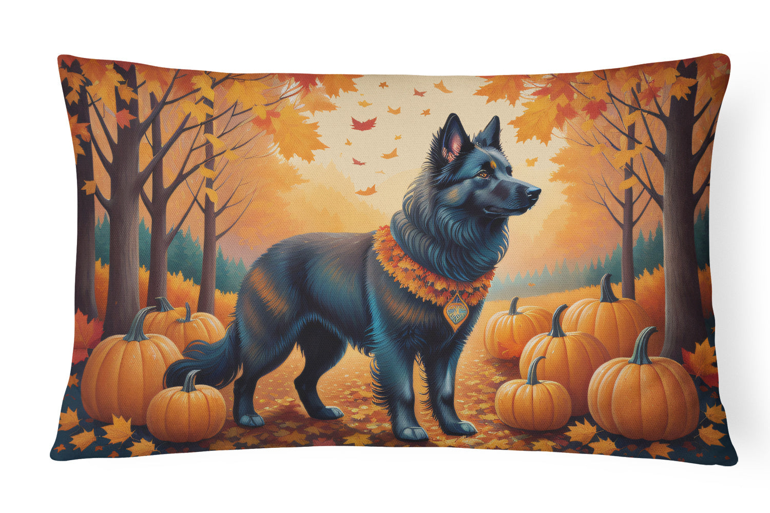 Autumn Leaves Throw Pillow Throw Pillow for Indoor Couch Bed Outdoor Patio Washable, Belgian Sheepdog,12Hx16W