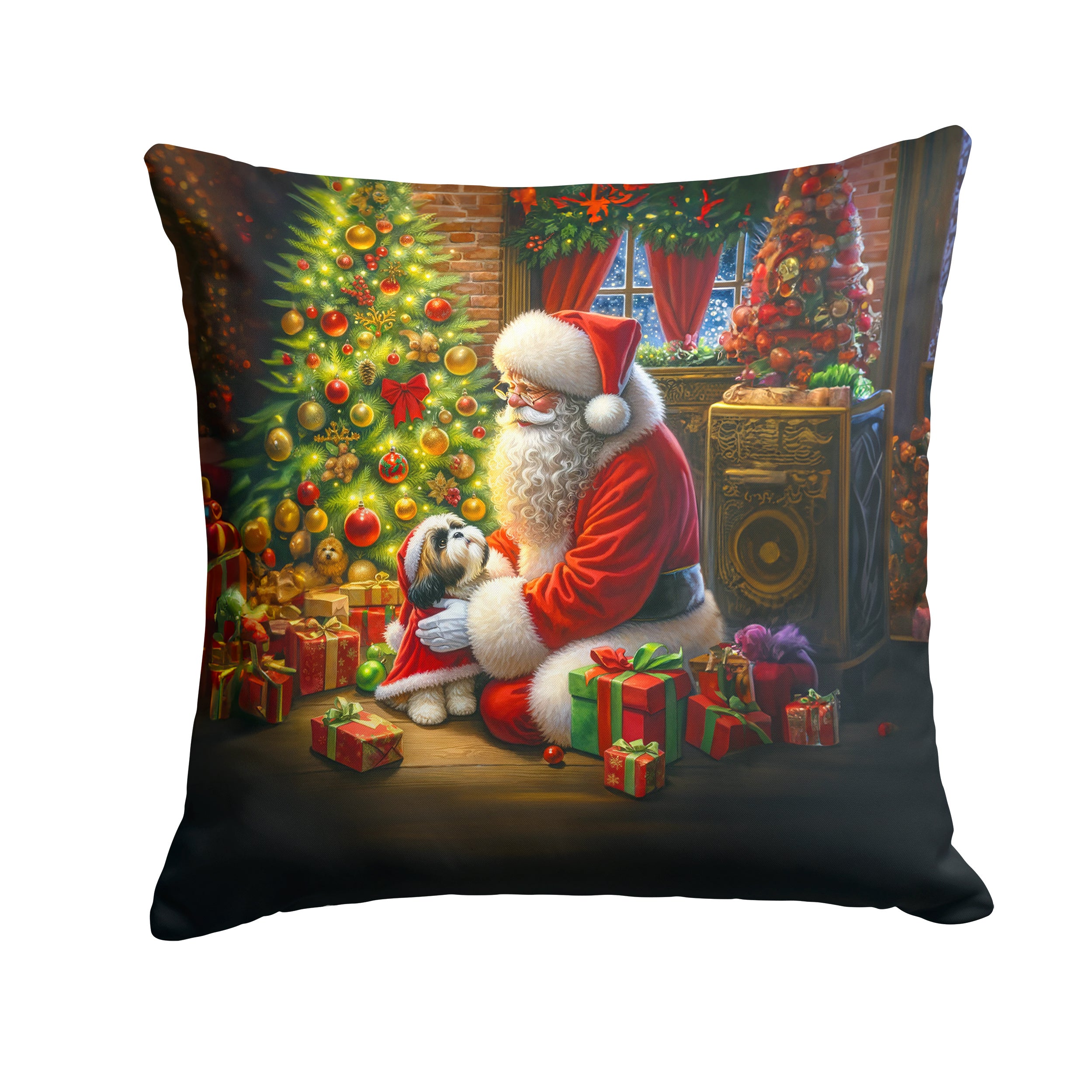 Shih Tzu and Santa Claus Throw Pillow Machine Washable, Indoor Outdoor Decorative Pillow for Couch, Bed or Patio, 14Hx14W