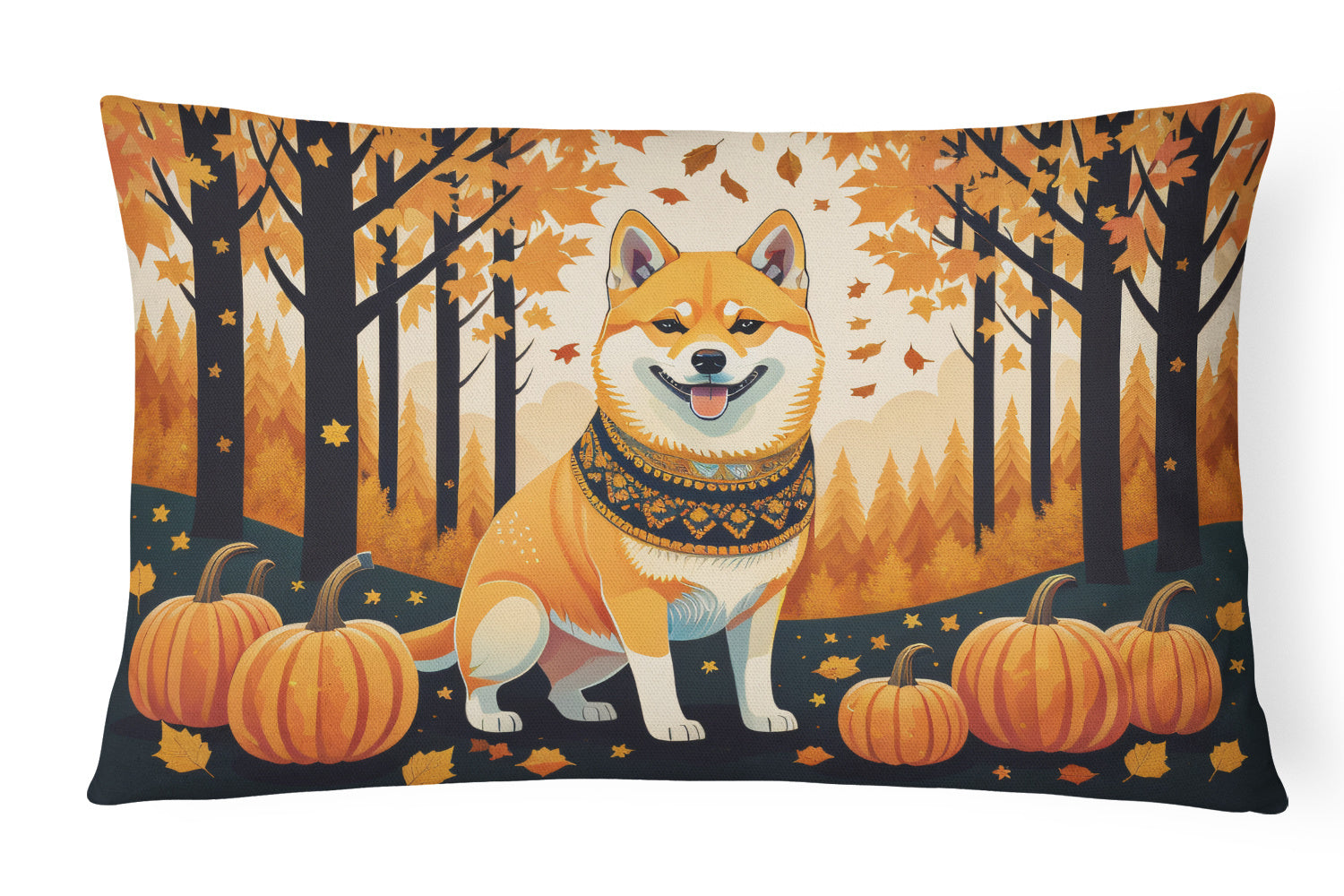 Autumn Leaves Throw Pillow Throw Pillow for Indoor Couch Bed Outdoor Patio Washable, Shiba Inu,12Hx16W