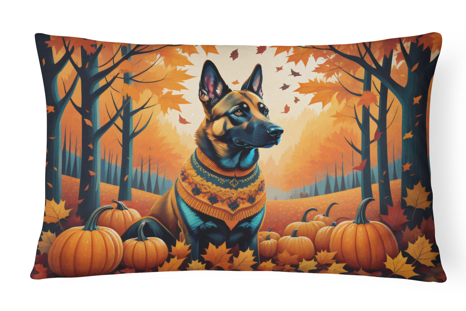 Autumn Leaves Throw Pillow Throw Pillow for Indoor Couch Bed Outdoor Patio Washable, Belgian Malinois,12Hx16W