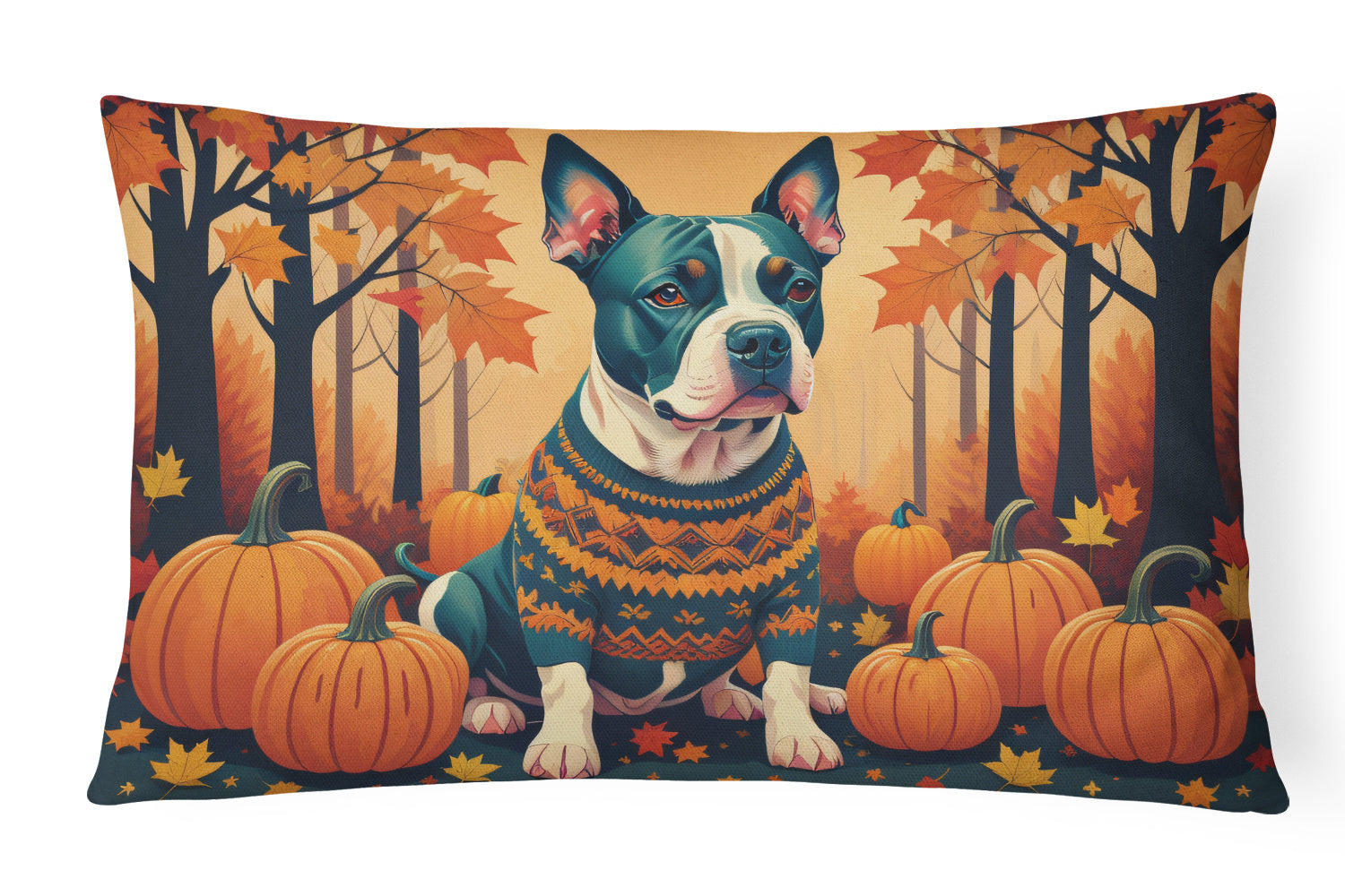 NEW Autumn Leaves Throw Pillow Throw Pillow for Indoor Couch Bed Outdoor Patio Washable, Pit Bull Terrier,12Hx16W