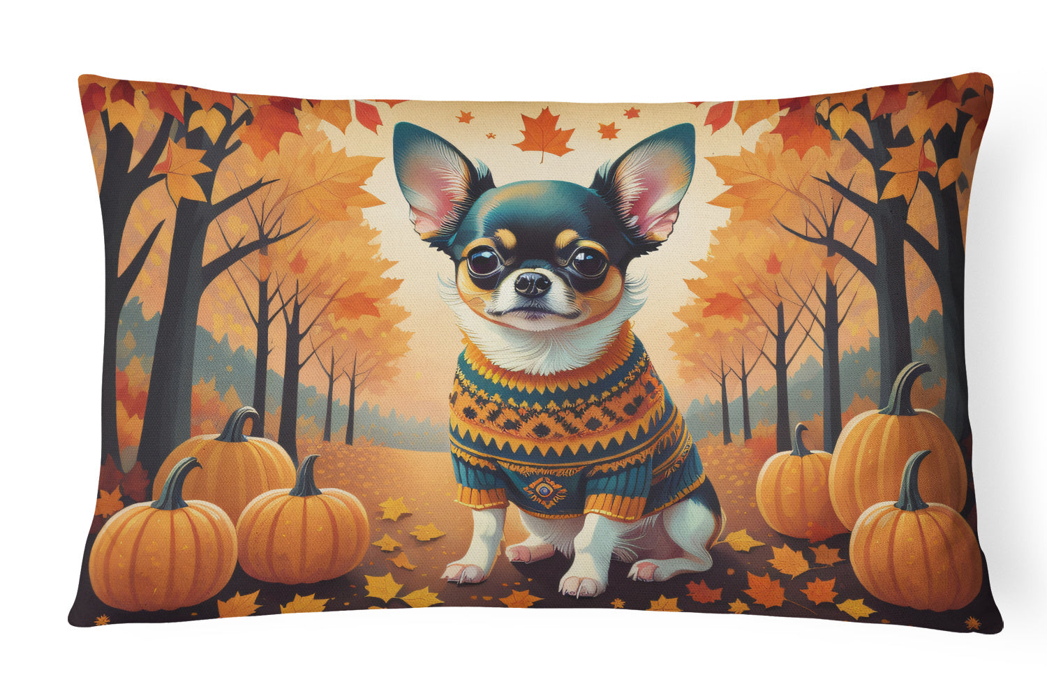 Autumn Leaves Throw Pillow Throw Pillow for Indoor Couch Bed Outdoor Patio Washable, Chihuahua Tricolor,12Hx16W