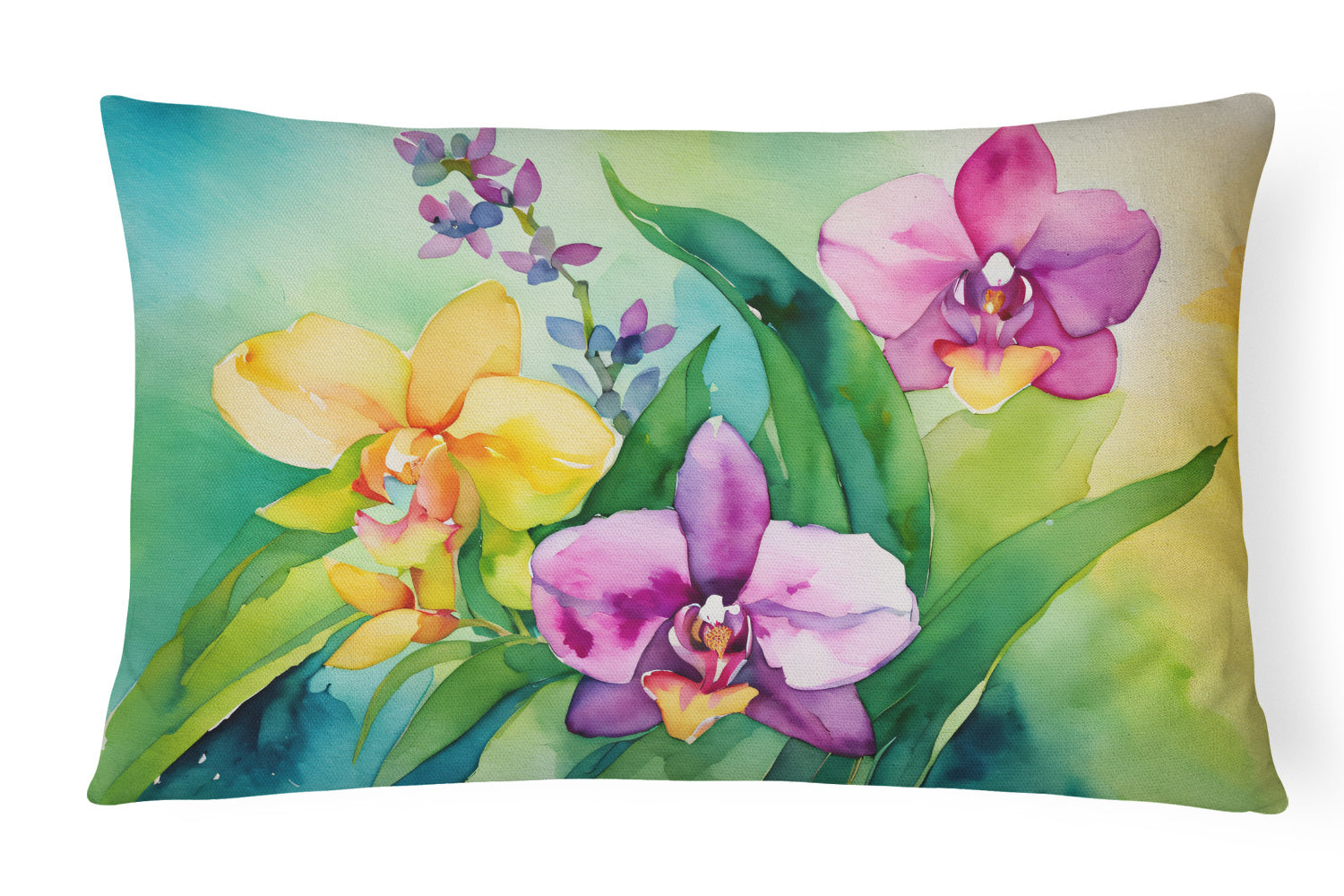 Flowers in Watercolor Throw Pillow Throw Pillow for Indoor Couch Bed Outdoor Patio Washable, Orchids 1564,12Hx16W