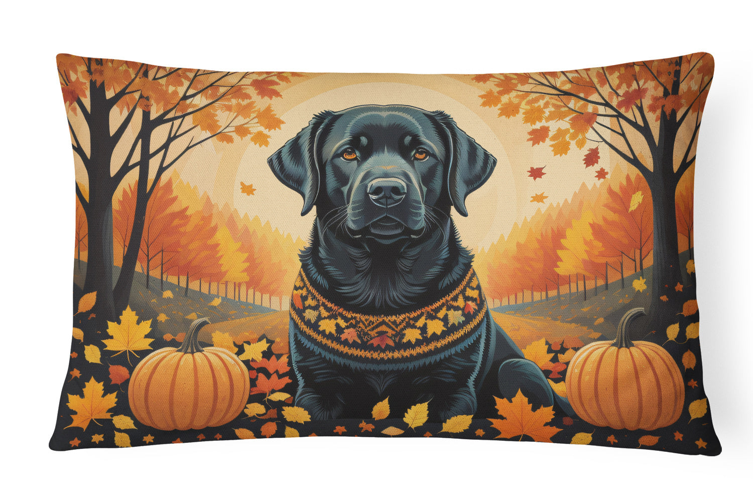 Autumn Leaves Throw Pillow Throw Pillow for Indoor Couch Bed Outdoor Patio Washable, Labrador Retriever Black,12Hx16W