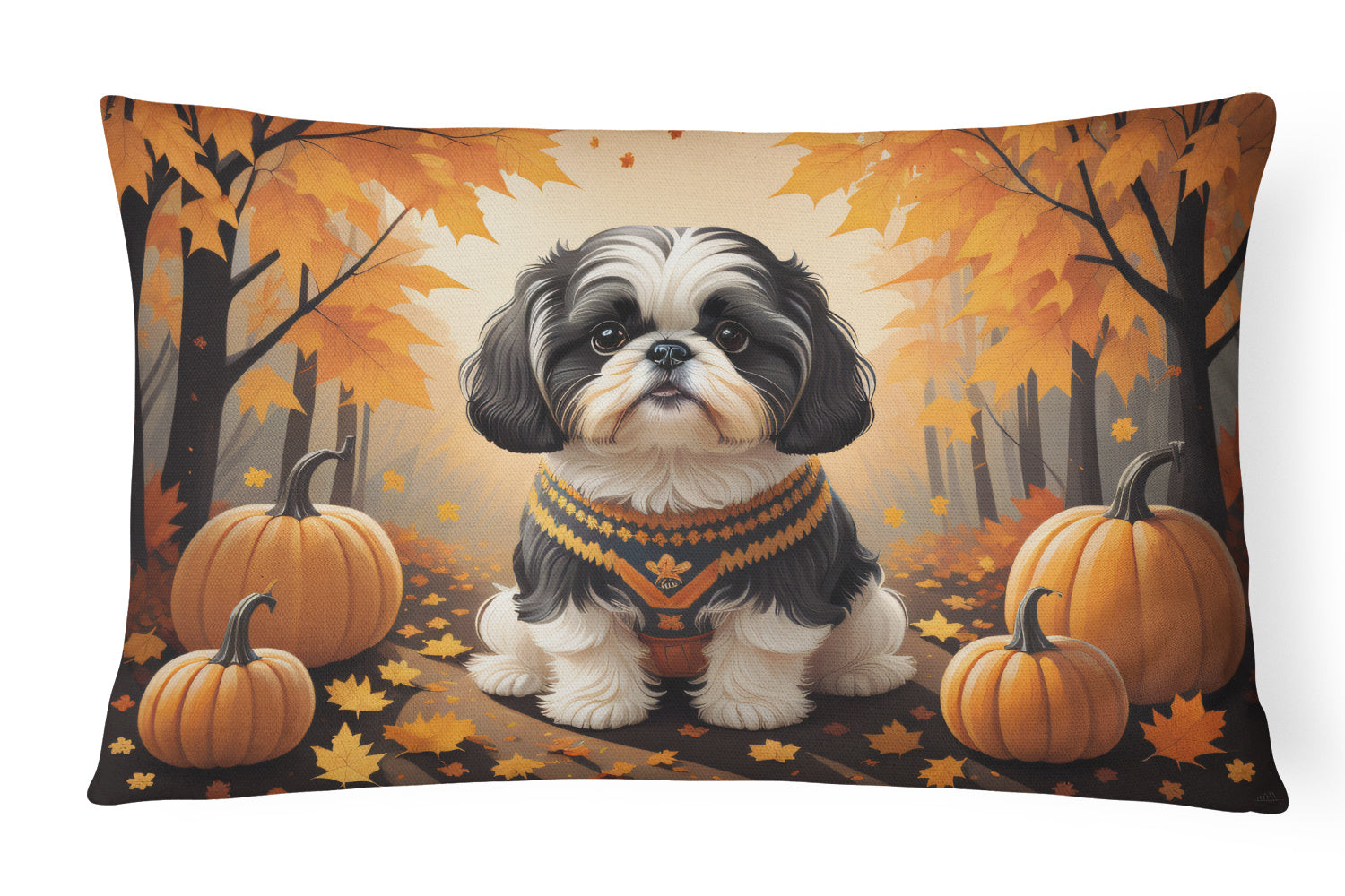 Autumn Leaves Throw Pillow Throw Pillow for Indoor Couch Bed Outdoor Patio Washable, Shih Tzu,12Hx16W