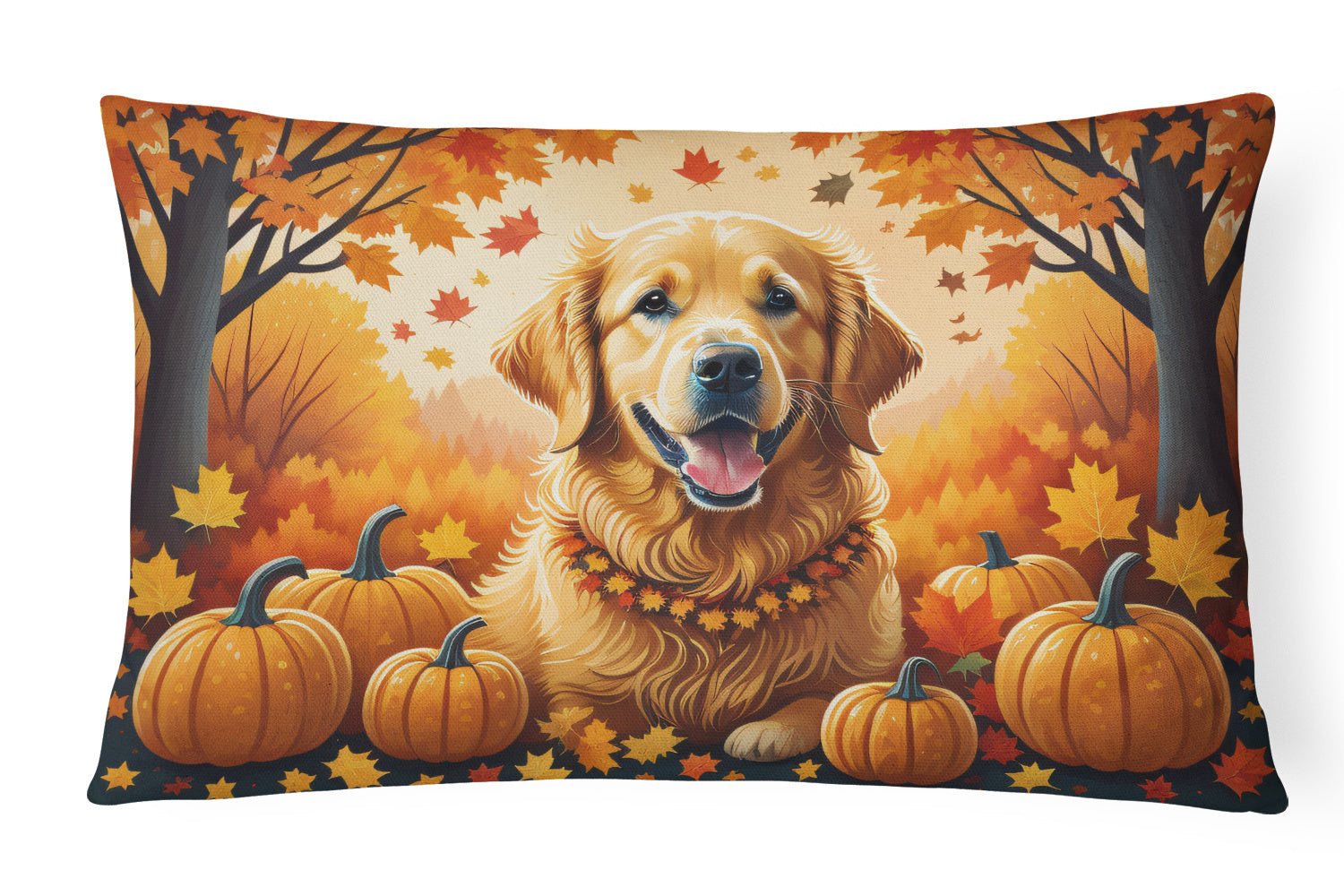 Autumn Leaves Throw Pillow Throw Pillow for Indoor Couch Bed Outdoor Patio Washable, Golden Retriever,12Hx16W