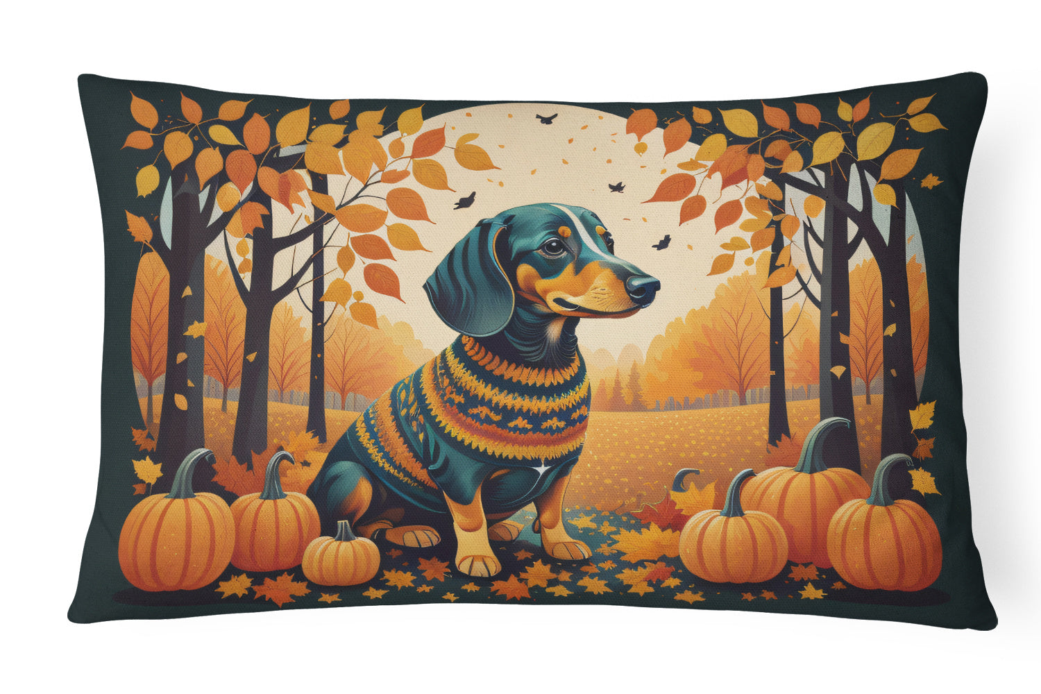 Autumn Leaves Throw Pillow Throw Pillow for Indoor Couch Bed Outdoor Patio Washable, Dachshund Black and Tan,12Hx16W