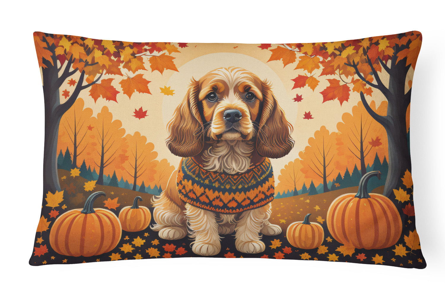 Autumn Leaves Throw Pillow Throw Pillow for Indoor Couch Bed Outdoor Patio Washable, Cocker Spaniel,12Hx16W