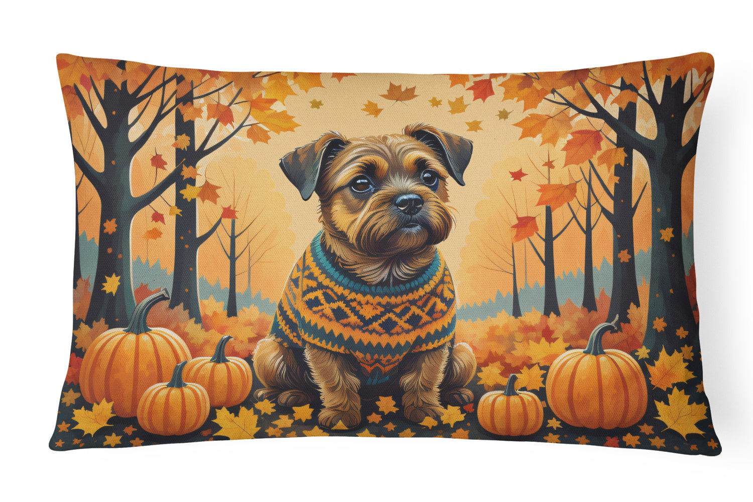 Autumn Leaves Throw Pillow Throw Pillow for Indoor Couch Bed Outdoor Patio Washable, Border Terrier,12Hx16W