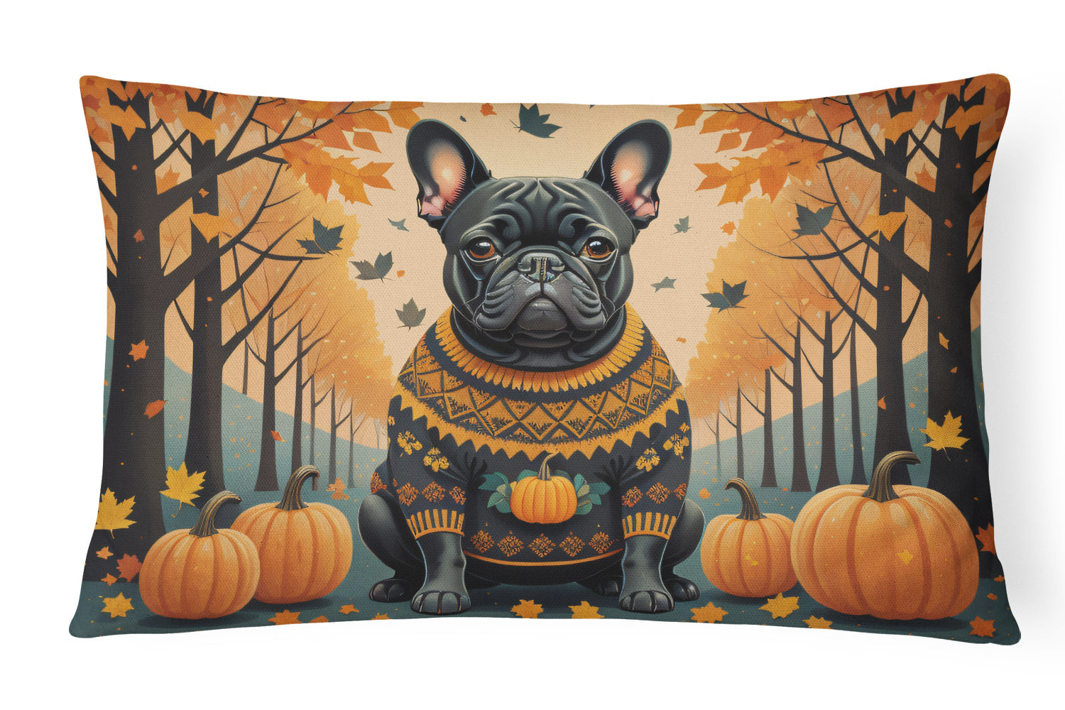 Autumn Leaves Throw Pillow Throw Pillow for Indoor Couch Bed Outdoor Patio Washable, French Bulldog Black,12Hx16W