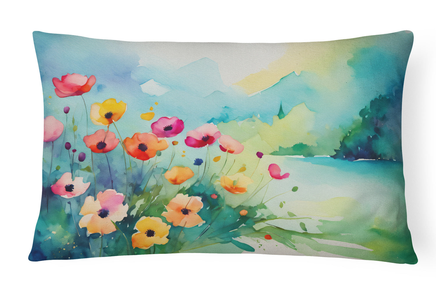 Flowers in Watercolor Throw Pillow Throw Pillow for Indoor Couch Bed Outdoor Patio Washable, Anemones 1547,12Hx16W