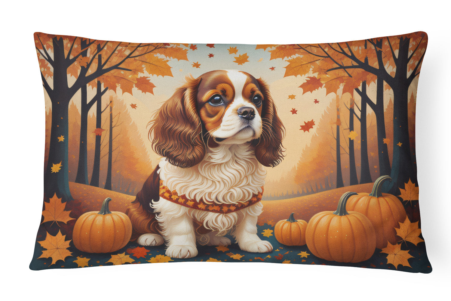 Autumn Leaves Throw Pillow Throw Pillow for Indoor Couch Bed Outdoor Patio Washable, Cavalier Spaniel,12Hx16W