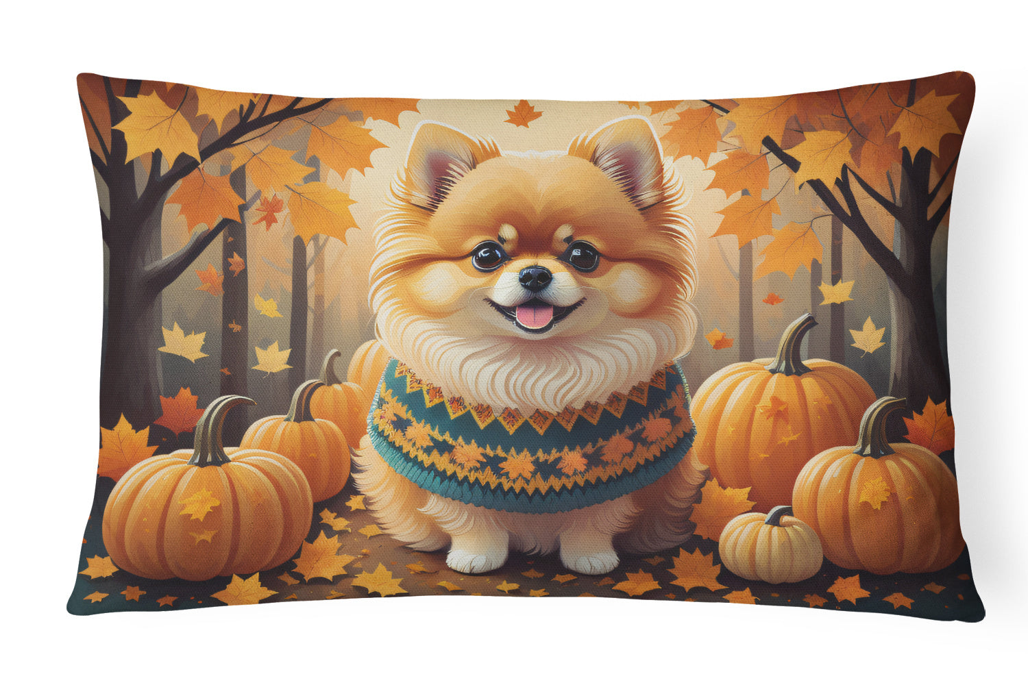 Autumn Leaves Throw Pillow Throw Pillow for Indoor Couch Bed Outdoor Patio Washable, Pomeranian,12Hx16W