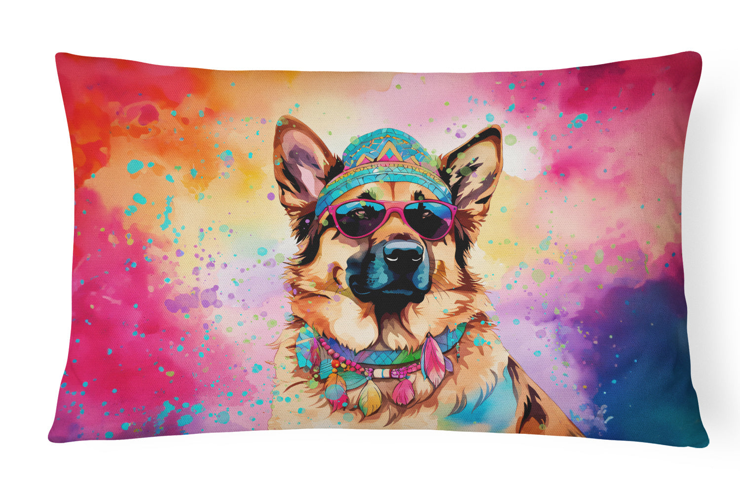 Hippie Dawg Throw Pillow Throw Pillow for Indoor Couch Bed Outdoor Patio Washable, German Shepherd 2511,12Hx16W