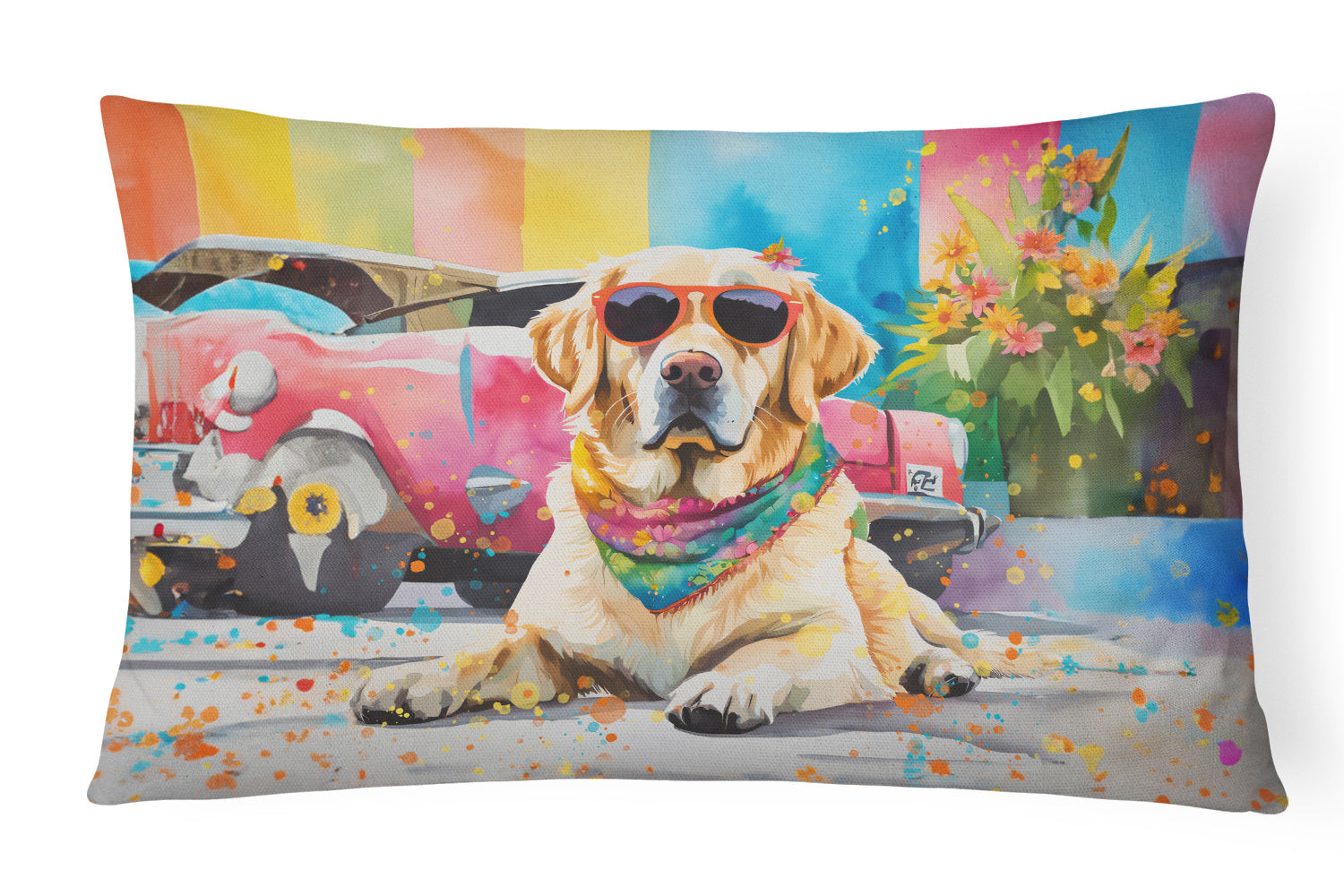 Hippie Dawg Throw Pillow Throw Pillow for Indoor Couch Bed Outdoor Patio Washable, Labrador Yellow 2530,12Hx16W