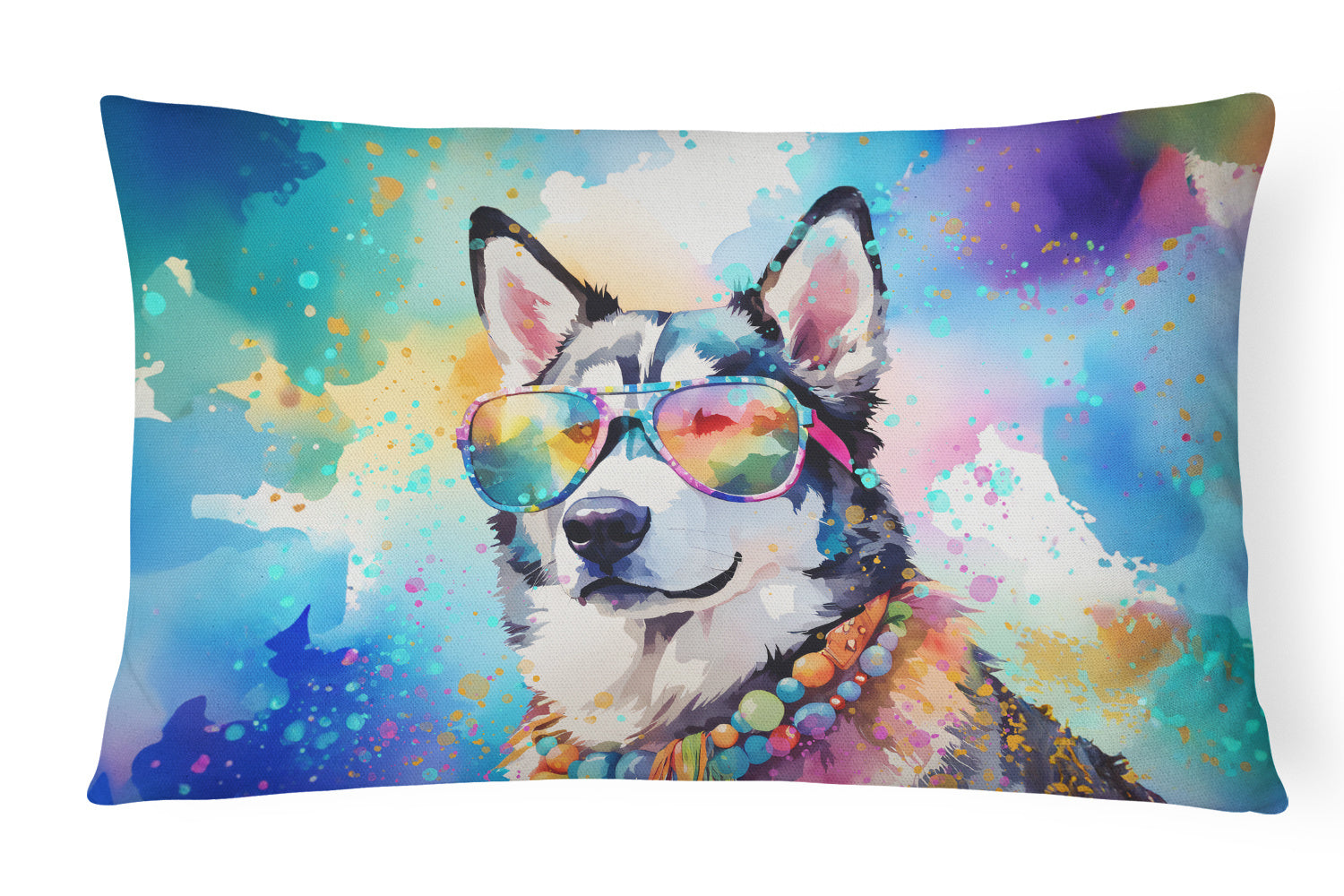 Hippie Dawg Throw Pillow Throw Pillow for Indoor Couch Bed Outdoor Patio Washable, Siberian Husky 2563,12Hx16W