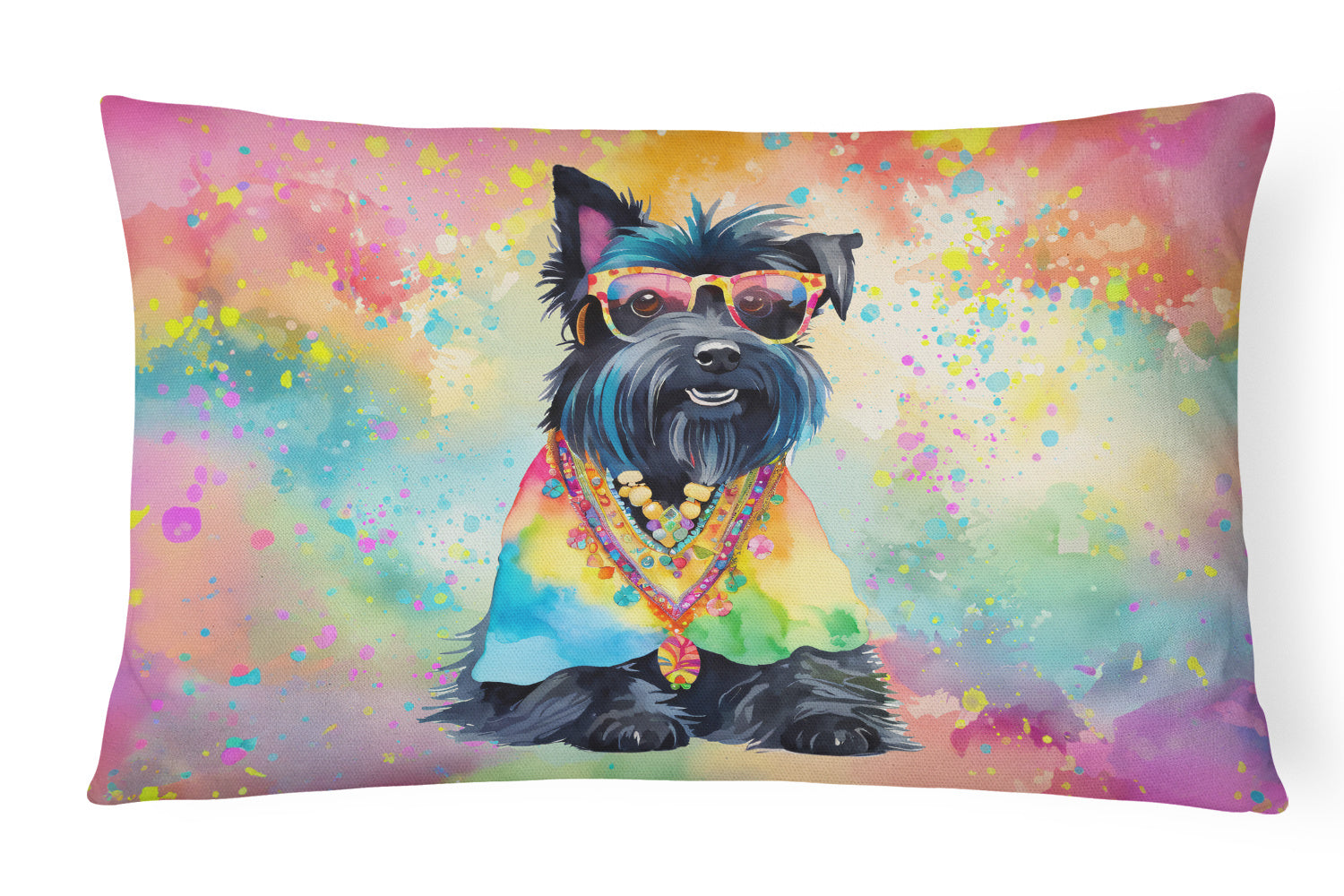 Hippie Dawg Throw Pillow Throw Pillow for Indoor Couch Bed Outdoor Patio Washable, Scottish Terrier 2559,12Hx16W