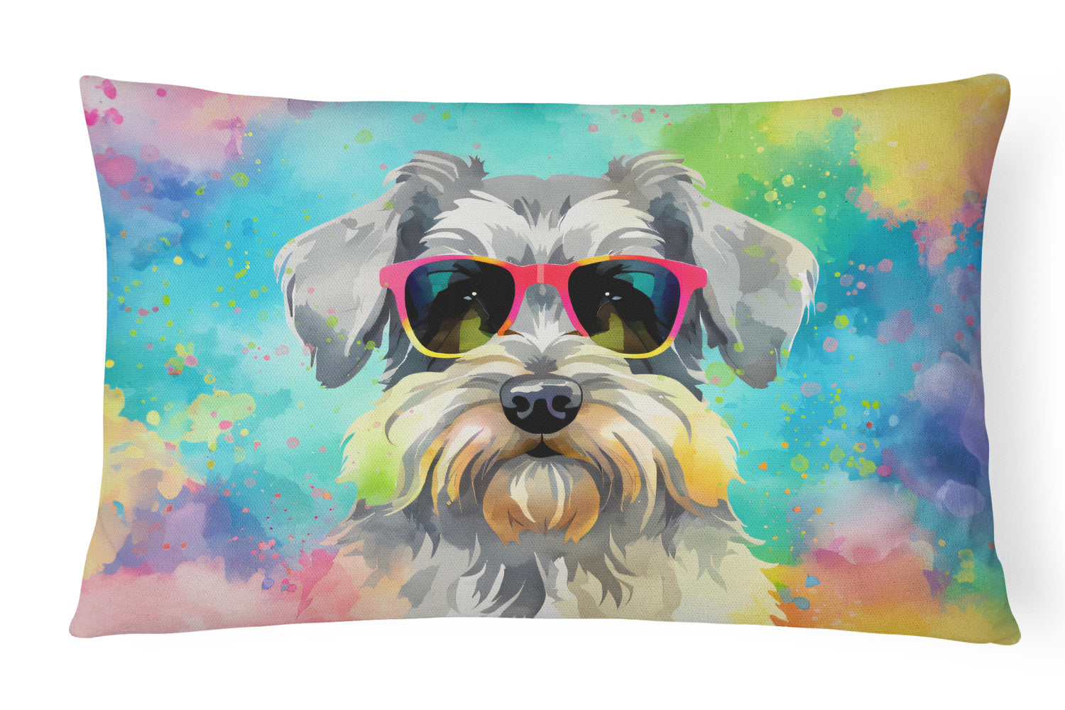 Hippie Dawg Throw Pillow Throw Pillow for Indoor Couch Bed Outdoor Patio Washable, Schnauzer 2553,12Hx16W