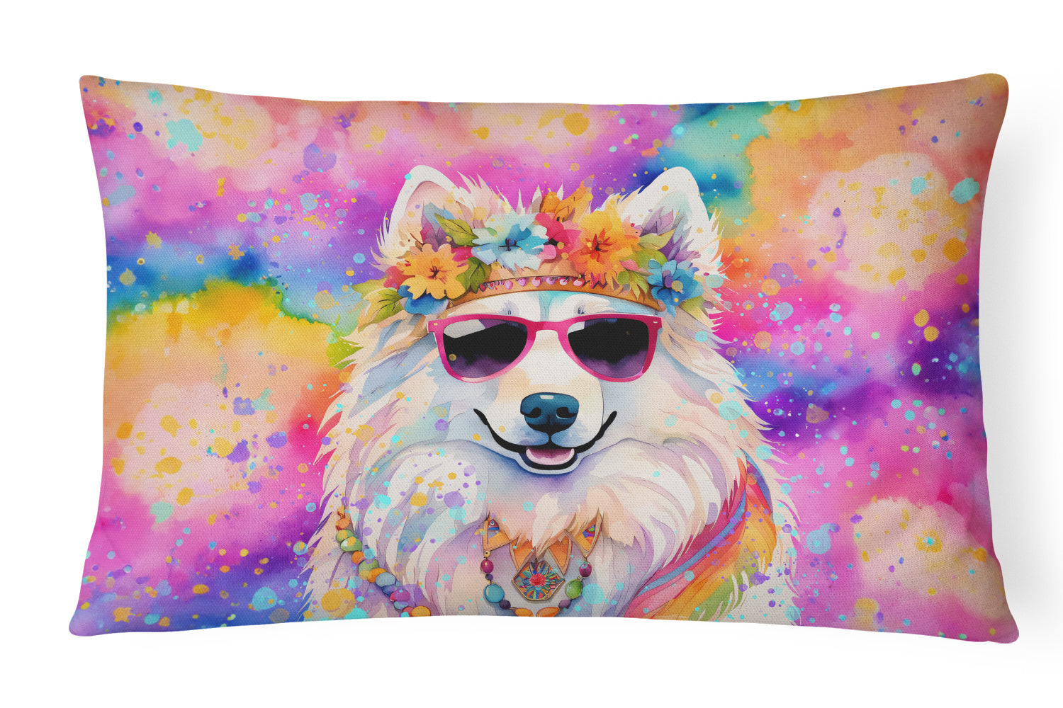 Hippie Dawg Throw Pillow Throw Pillow for Indoor Couch Bed Outdoor Patio Washable, Samoyed 2550,12Hx16W