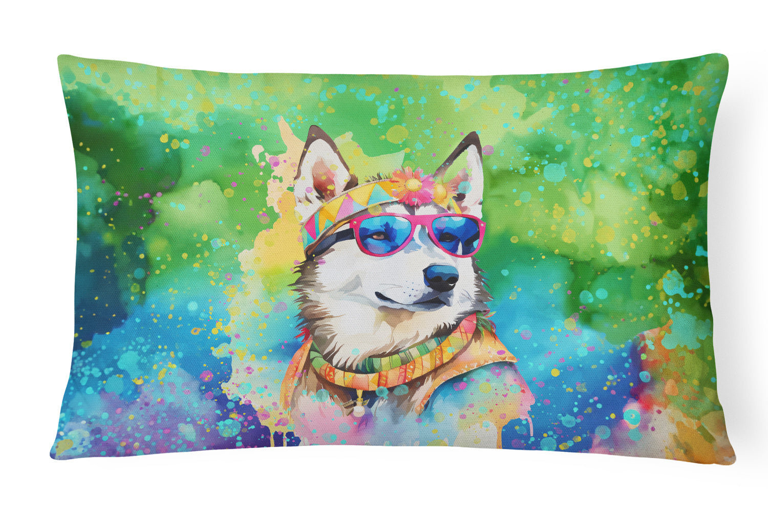 Hippie Dawg Throw Pillow Throw Pillow for Indoor Couch Bed Outdoor Patio Washable, Siberian Husky 2564,12Hx16W