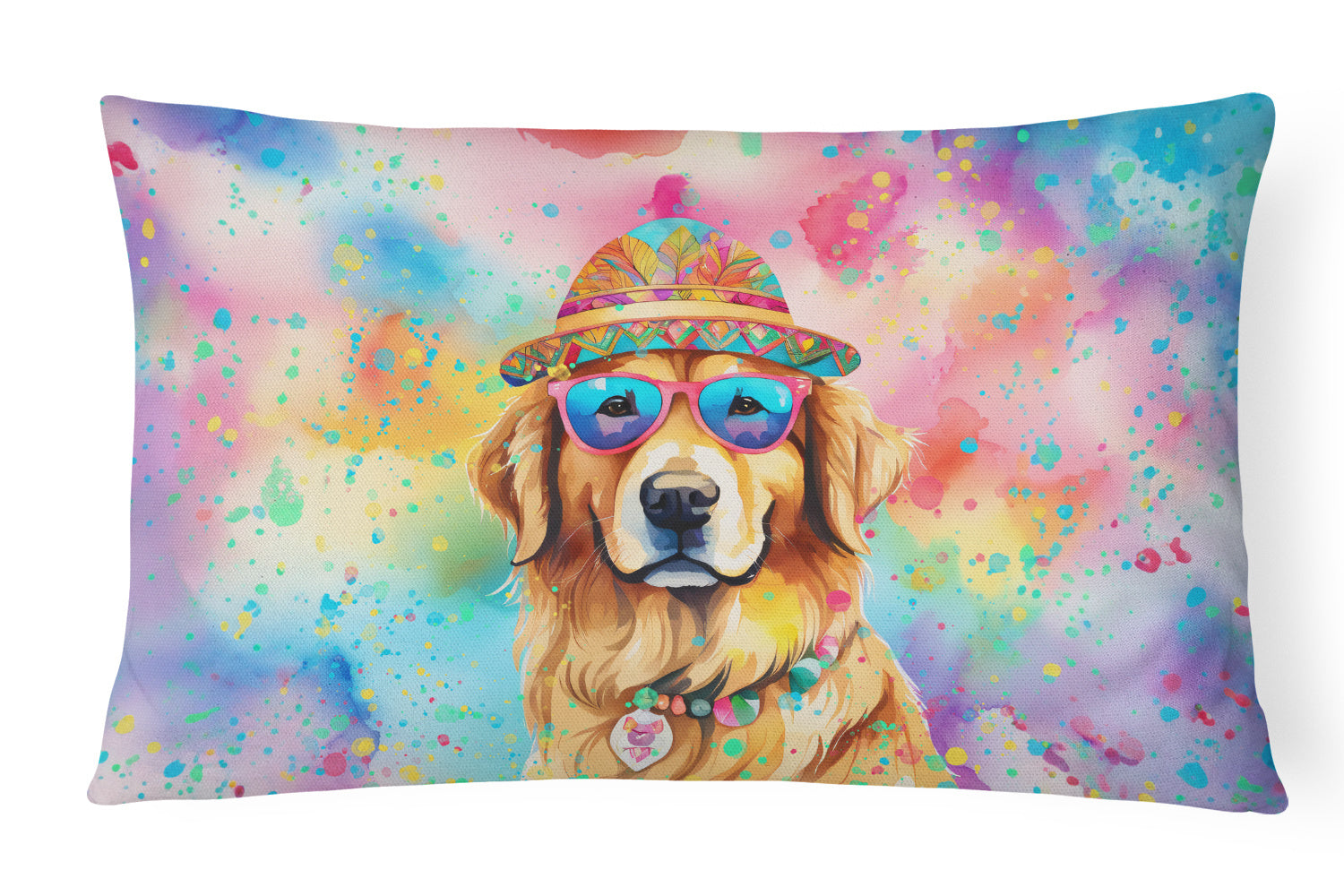 Hippie Dawg Throw Pillow Throw Pillow for Indoor Couch Bed Outdoor Patio Washable, Golden Retriever 2514,12Hx16W