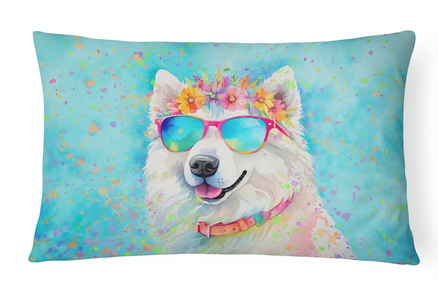 Hippie Dawg Throw Pillow Throw Pillow for Indoor Couch Bed Outdoor Patio Washable, Samoyed 2548,12Hx16W