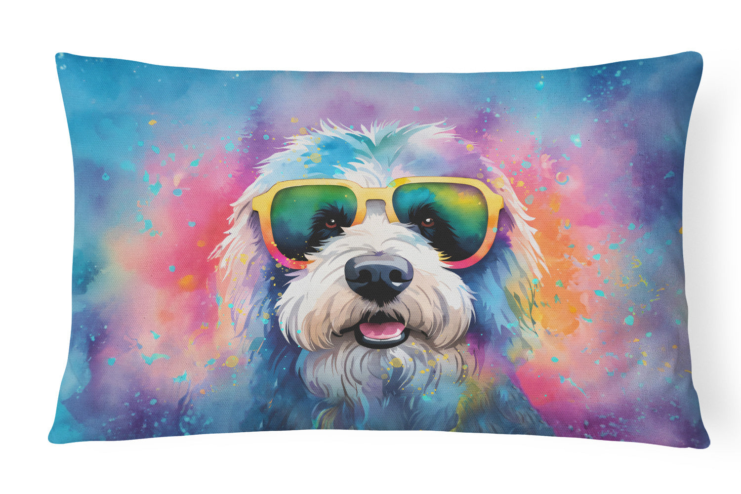 Hippie Dawg Throw Pillow Throw Pillow for Indoor Couch Bed Outdoor Patio Washable, Old English Sheepdog 2536,12Hx16W