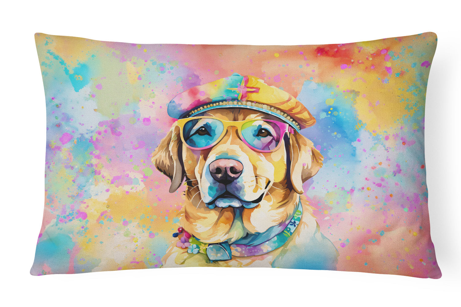 Hippie Dawg Throw Pillow Throw Pillow for Indoor Couch Bed Outdoor Patio Washable, Labrador Yellow 2528,12Hx16W