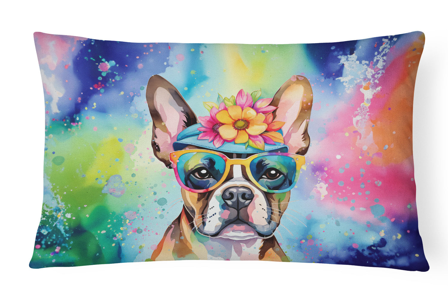 Hippie Dawg Throw Pillow Throw Pillow for Indoor Couch Bed Outdoor Patio Washable, Boston Terrier 2468,12Hx16W