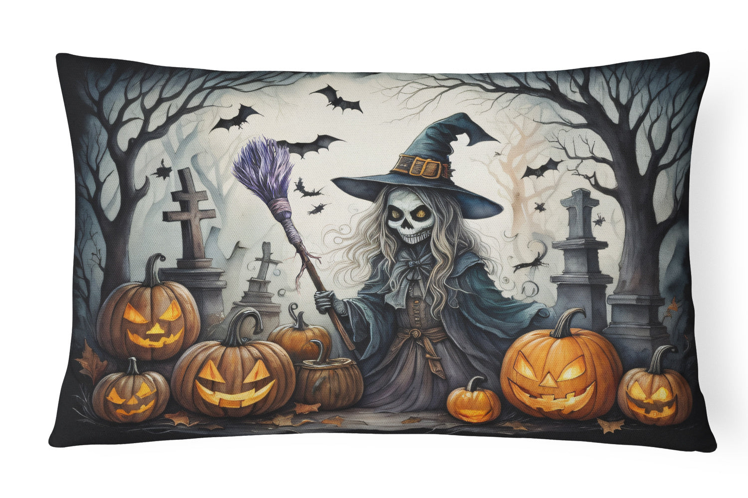 More Spooky Halloween Throw Pillow Throw Pillow for Indoor Couch Bed Outdoor Patio Washable, Witch 2282,12Hx16W