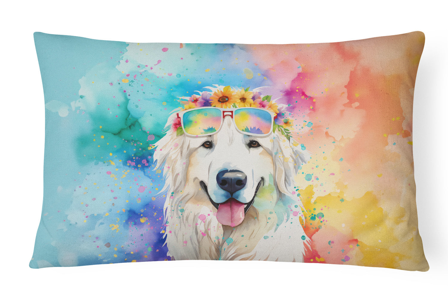 Hippie Dawg Throw Pillow Throw Pillow for Indoor Couch Bed Outdoor Patio Washable, Great Pyrenees 2518,12Hx16W