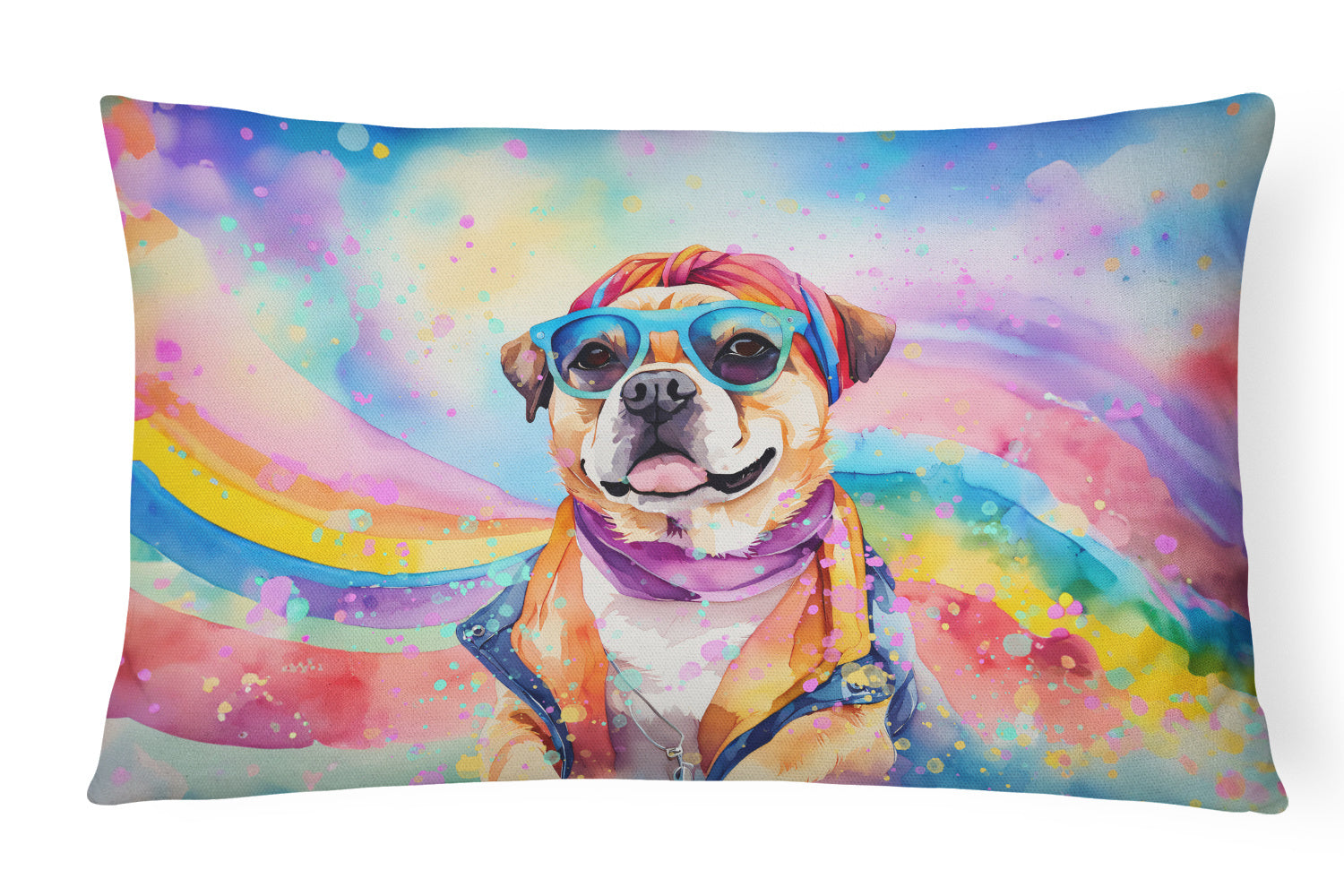 Hippie Dawg Throw Pillow Throw Pillow for Indoor Couch Bed Outdoor Patio Washable, Pug 2545,12Hx16W