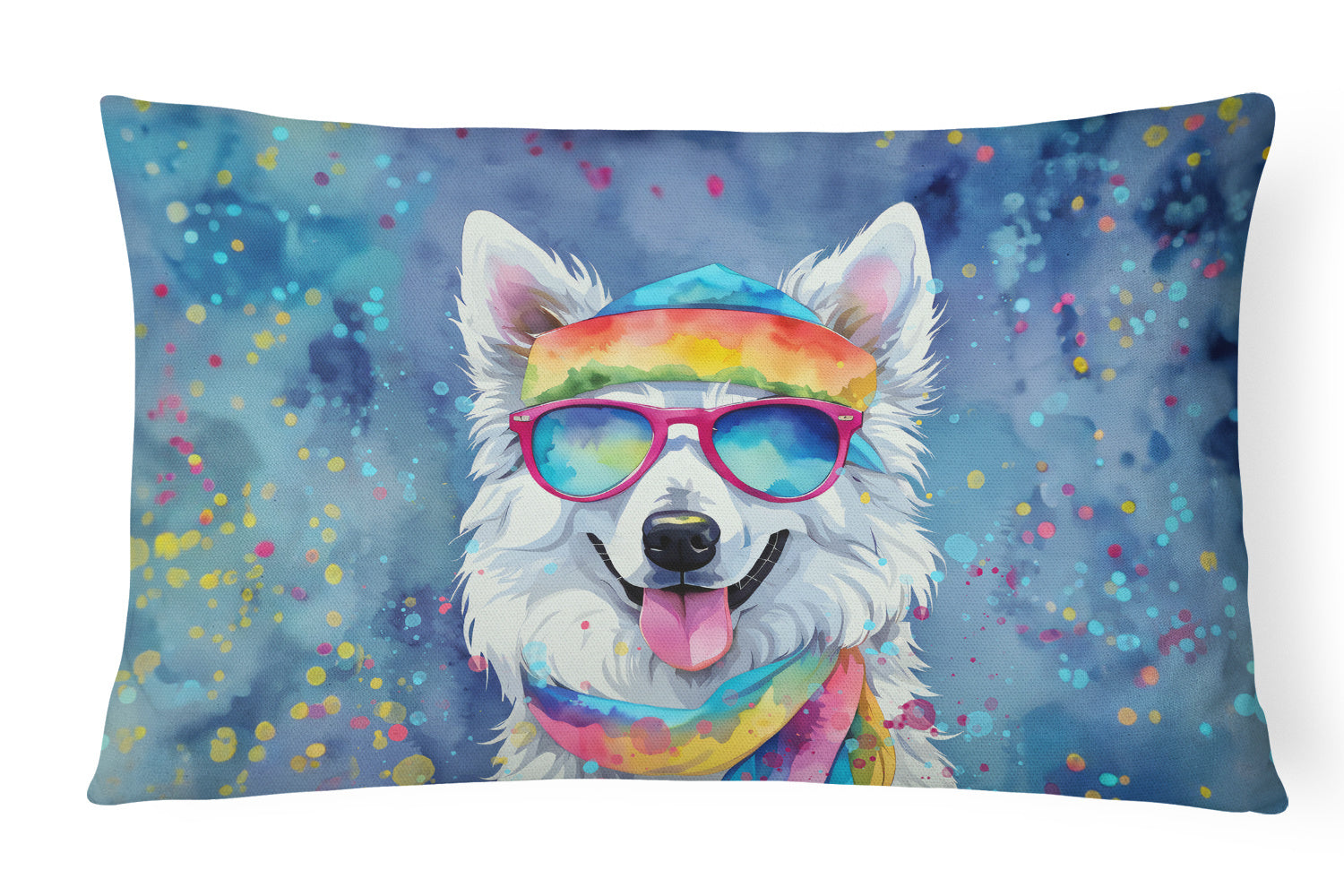 Hippie Dawg Throw Pillow Throw Pillow for Indoor Couch Bed Outdoor Patio Washable, American Eskimo 2453,12Hx16W