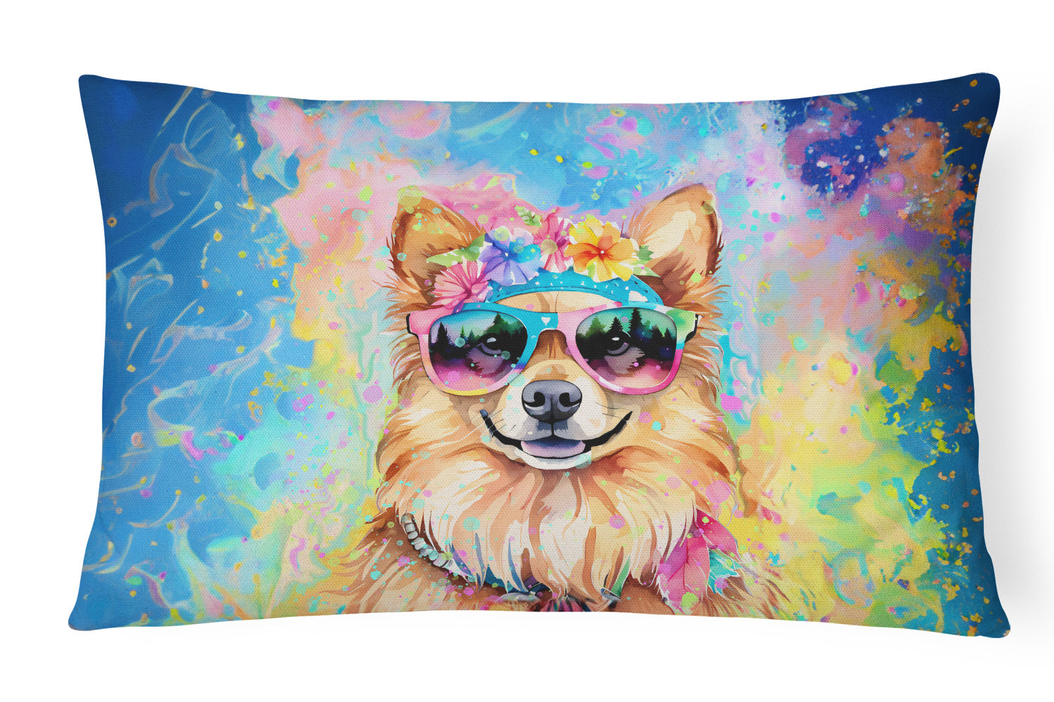 Hippie Dawg Throw Pillow Throw Pillow for Indoor Couch Bed Outdoor Patio Washable, Pomeranian 2541,12Hx16W