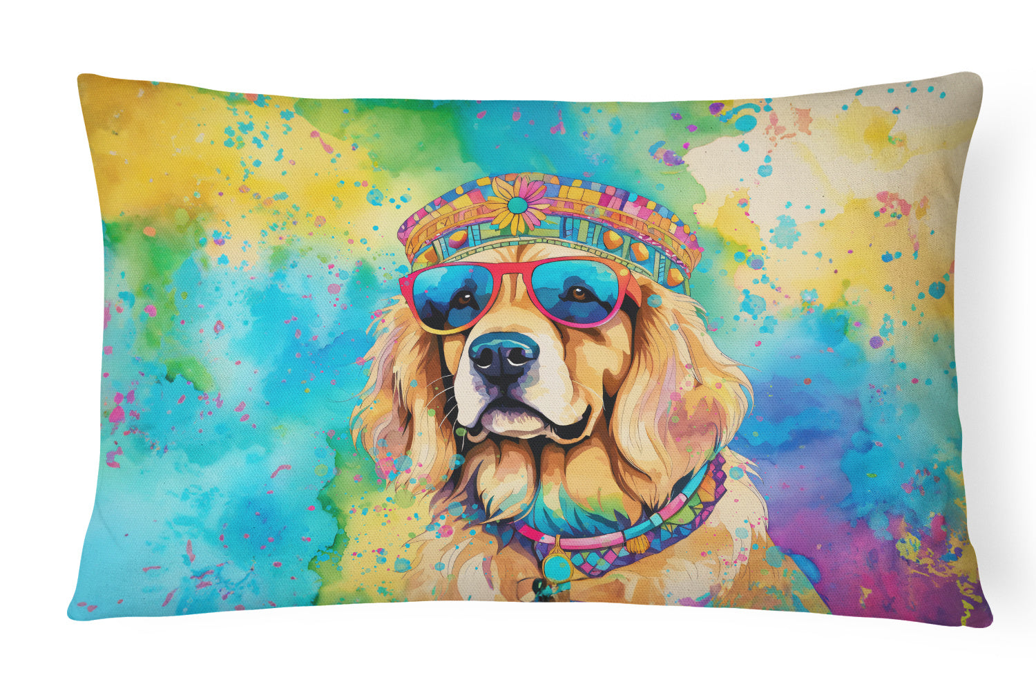 Hippie Dawg Throw Pillow Throw Pillow for Indoor Couch Bed Outdoor Patio Washable, Golden Retriever 2513,12Hx16W