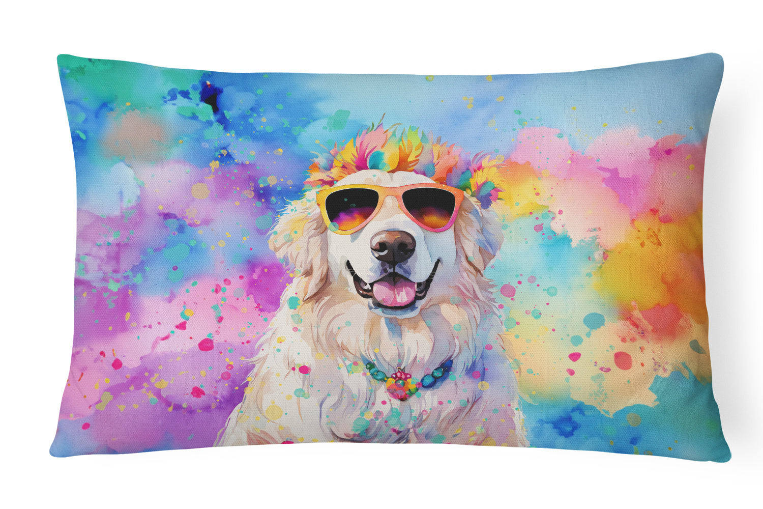 Hippie Dawg Throw Pillow Throw Pillow for Indoor Couch Bed Outdoor Patio Washable, Great Pyrenees 2515,12Hx16W