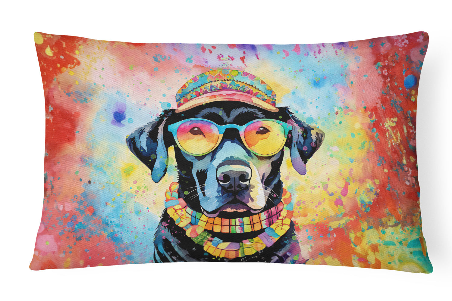 Hippie Dawg Throw Pillow Throw Pillow for Indoor Couch Bed Outdoor Patio Washable, Labrador Black 2522,12Hx16W