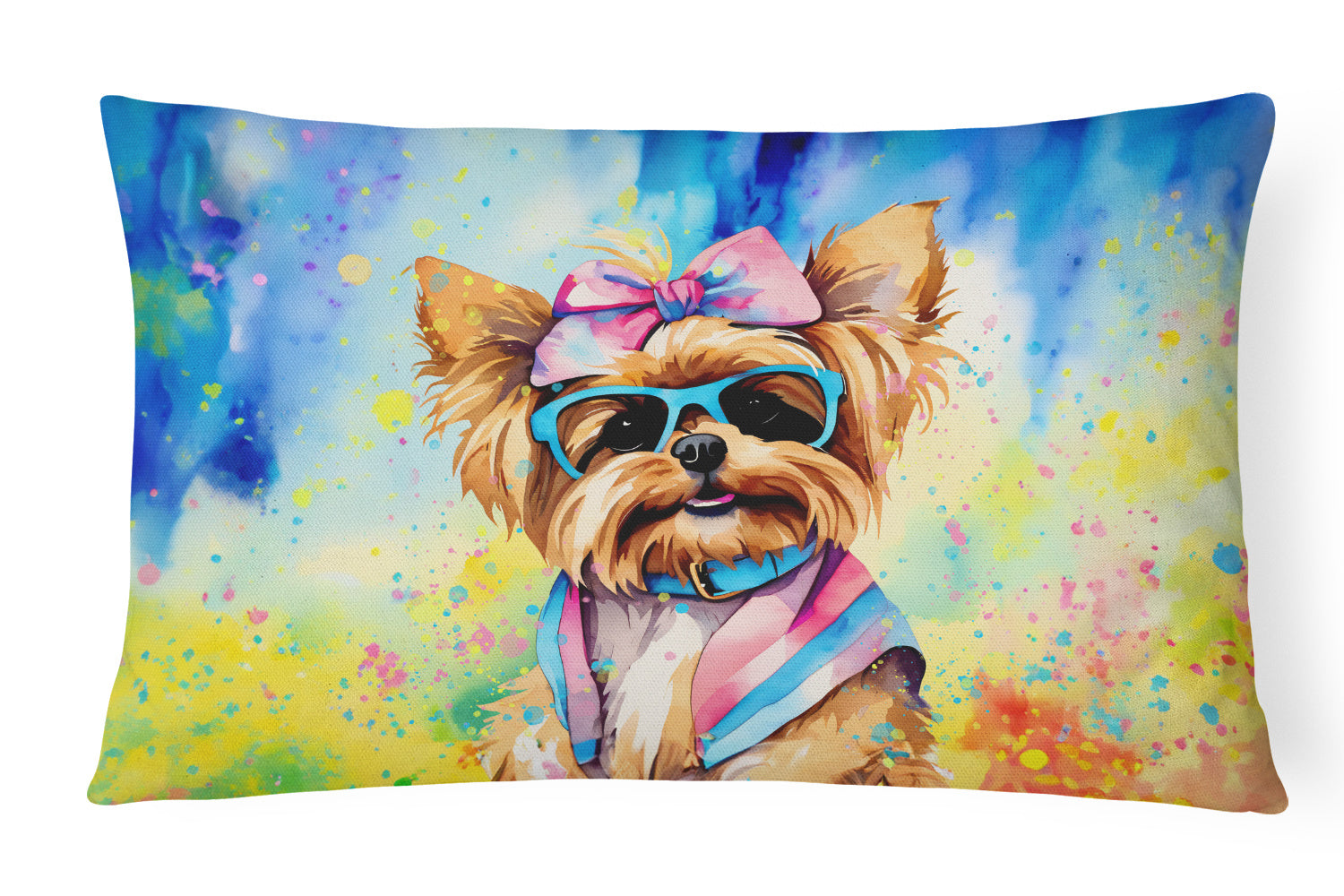 Hippie Dawg Throw Pillow Throw Pillow for Indoor Couch Bed Outdoor Patio Washable, Yorkshire Terrier 2574,12Hx16W