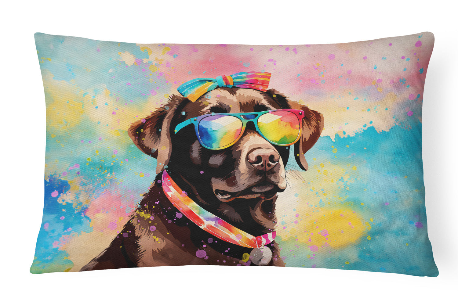 Hippie Dawg Throw Pillow Throw Pillow for Indoor Couch Bed Outdoor Patio Washable, Labrador Chocolate 2524,12Hx16W