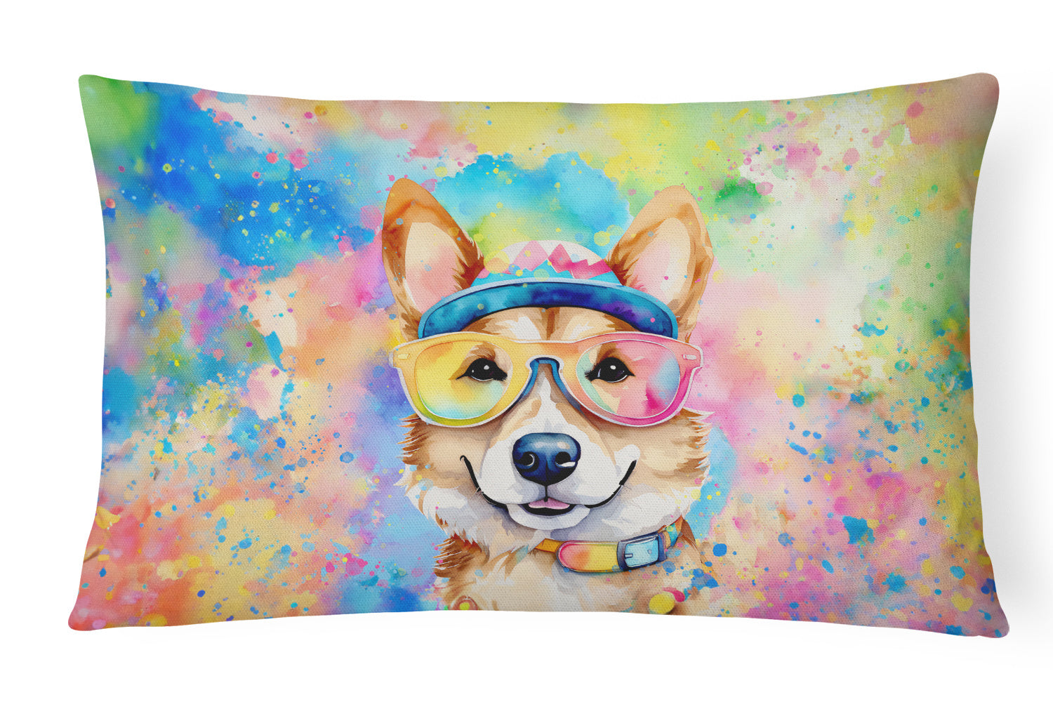 Hippie Dawg Throw Pillow Throw Pillow for Indoor Couch Bed Outdoor Patio Washable, Corgi 2495,12Hx16W