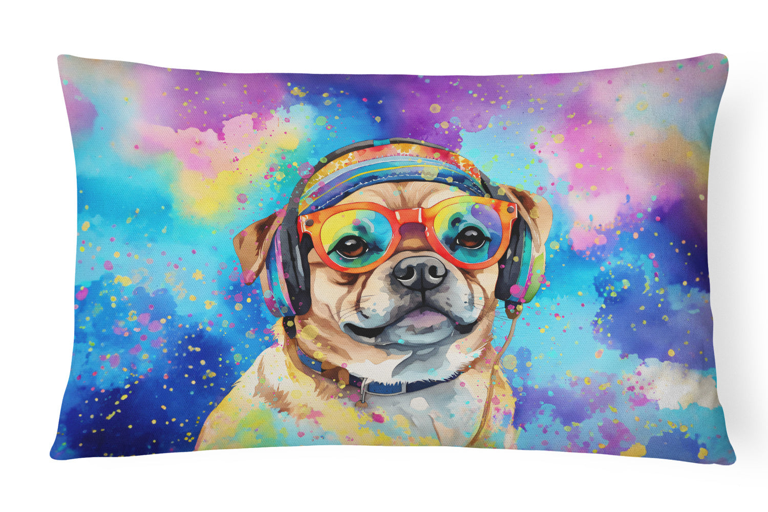 Hippie Dawg Throw Pillow Throw Pillow for Indoor Couch Bed Outdoor Patio Washable, Pug 2543,12Hx16W