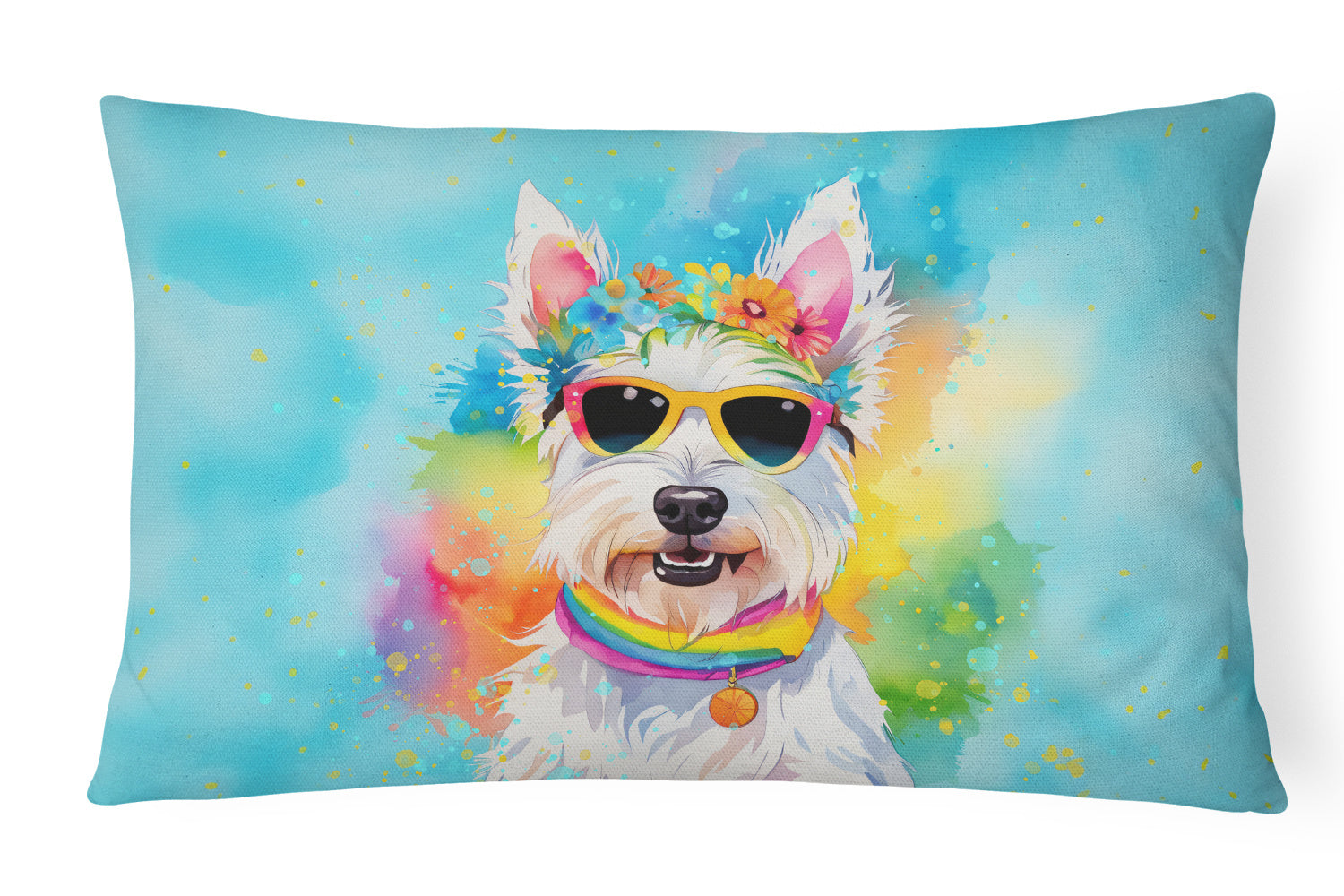 Hippie Dawg Throw Pillow Throw Pillow for Indoor Couch Bed Outdoor Patio Washable, Westie 2570,12Hx16W