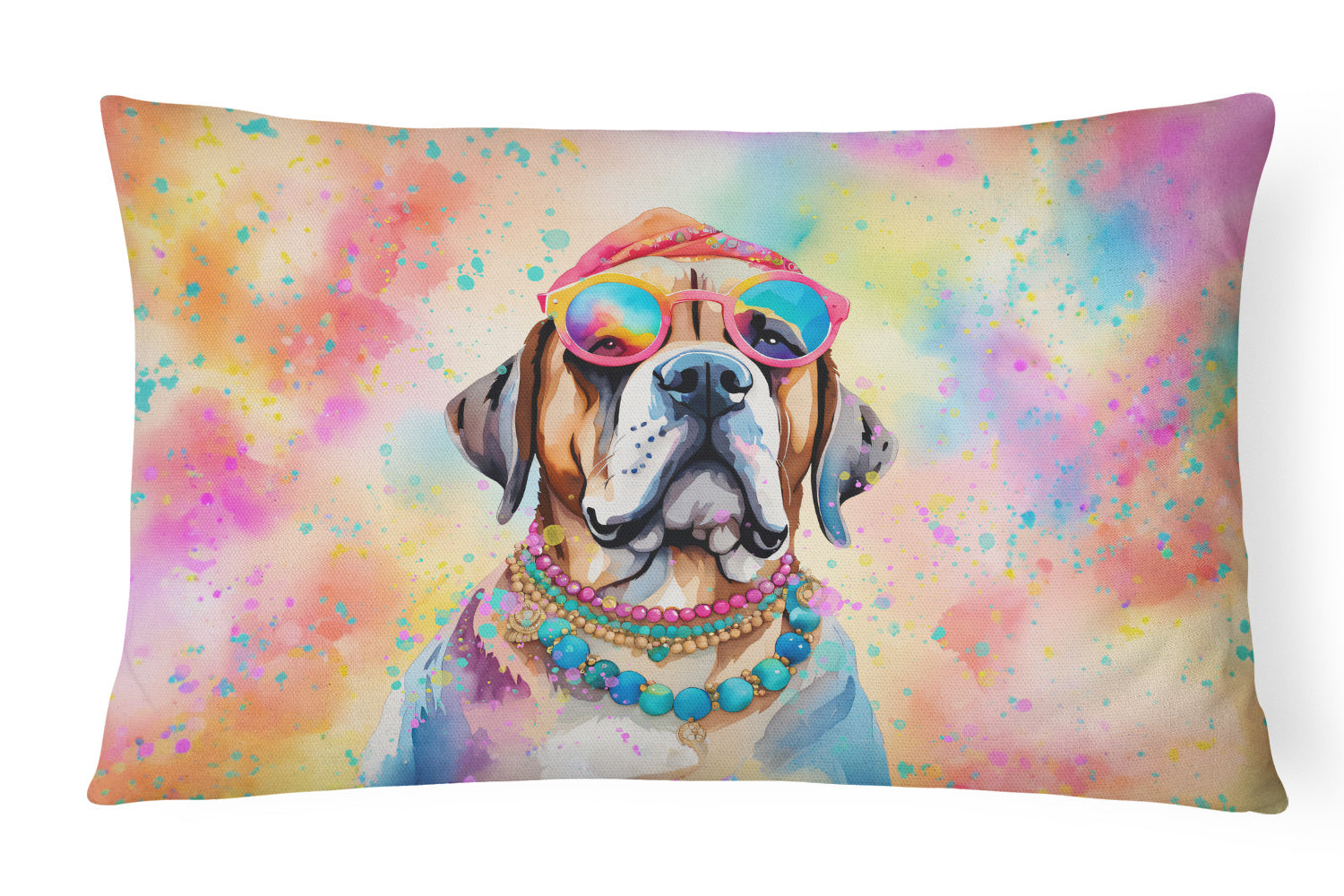 Hippie Dawg Throw Pillow Throw Pillow for Indoor Couch Bed Outdoor Patio Washable, Mastiff 2533,12Hx16W