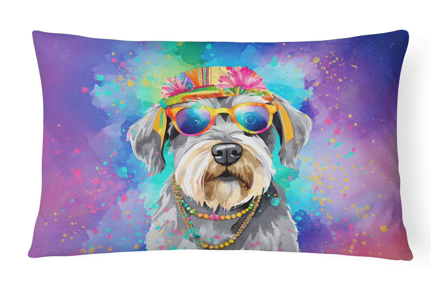 Hippie Dawg Throw Pillow Throw Pillow for Indoor Couch Bed Outdoor Patio Washable, Schnauzer 2552,12Hx16W