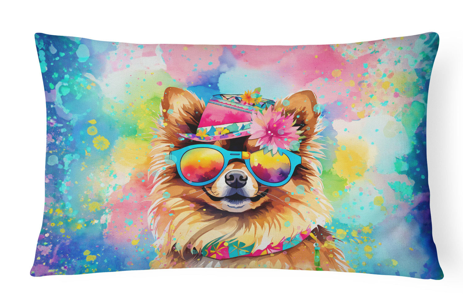 Hippie Dawg Throw Pillow Throw Pillow for Indoor Couch Bed Outdoor Patio Washable, Pomeranian 2538,12Hx16W