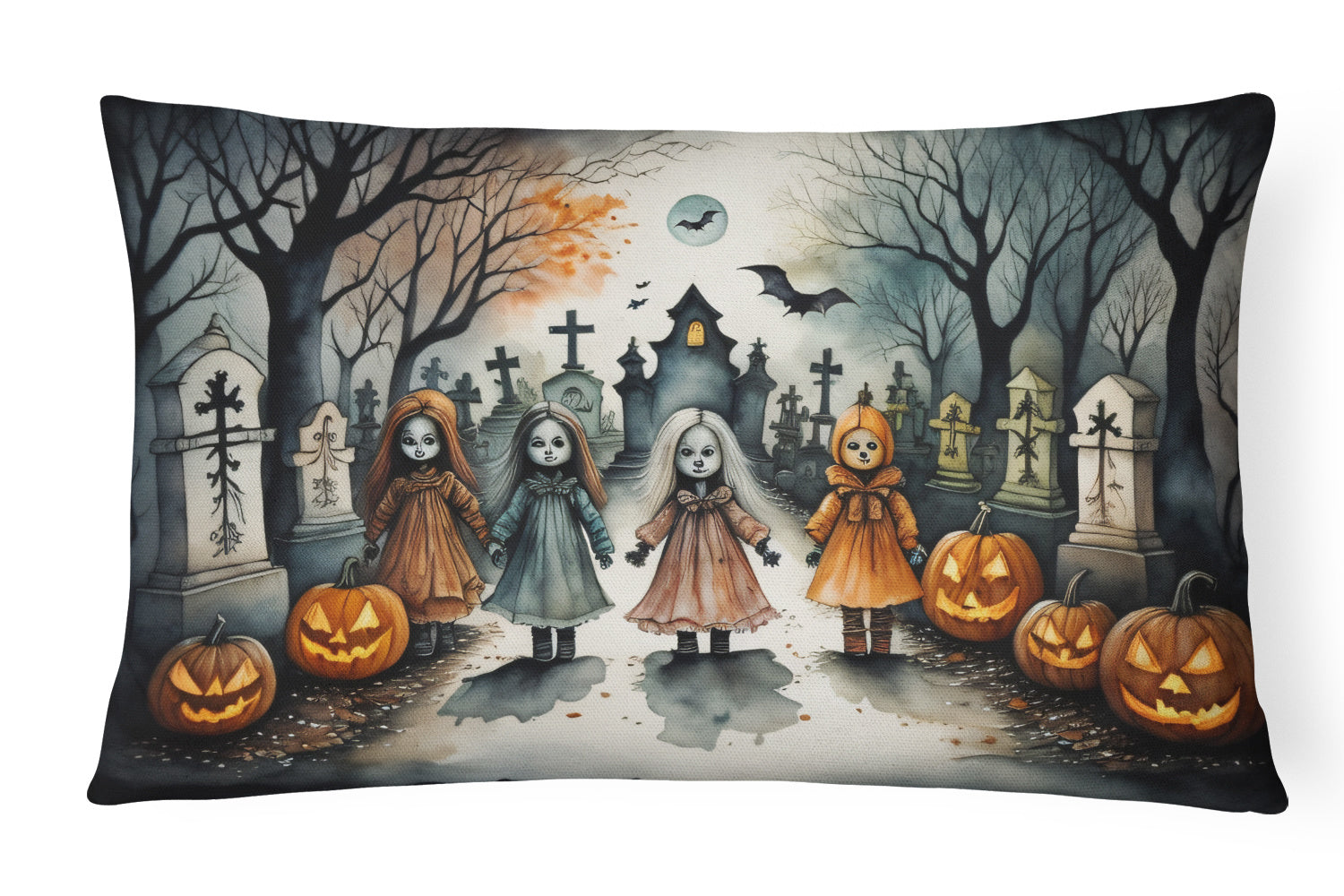 More Spooky Halloween Throw Pillow Throw Pillow for Indoor Couch Bed Outdoor Patio Washable, Creepy Dolls 2293,12Hx16W